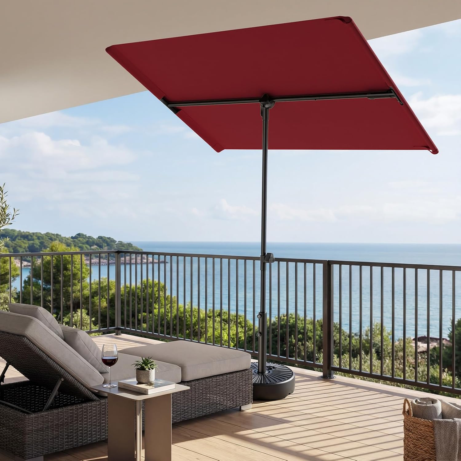 6x4 Feet Rectangular Balcony Patio Umbrella UPF50+ UV Protection with 360° Rotation & Tilt  (No Base)
