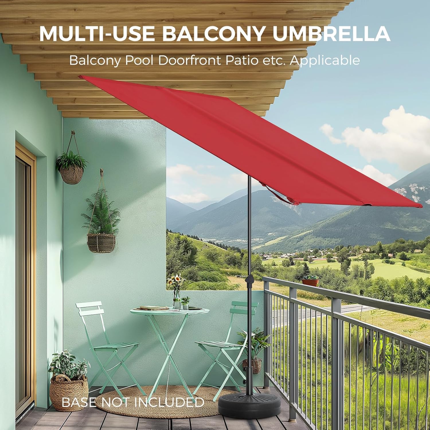 6x4 Feet Rectangular Balcony Patio Umbrella UPF50+ UV Protection with 360° Rotation & Tilt  (No Base)