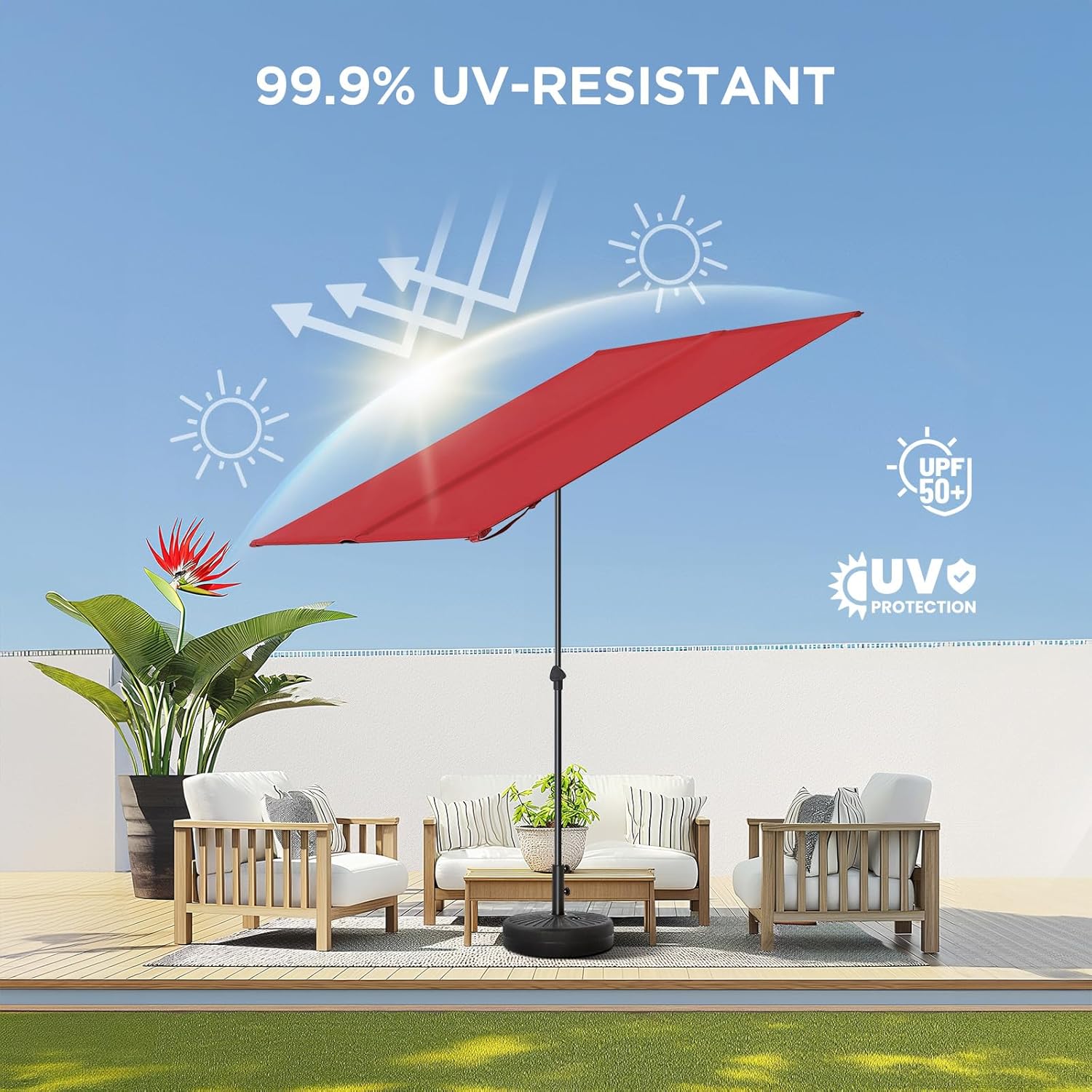 6x4 Feet Rectangular Balcony Patio Umbrella UPF50+ UV Protection with 360° Rotation & Tilt  (No Base)