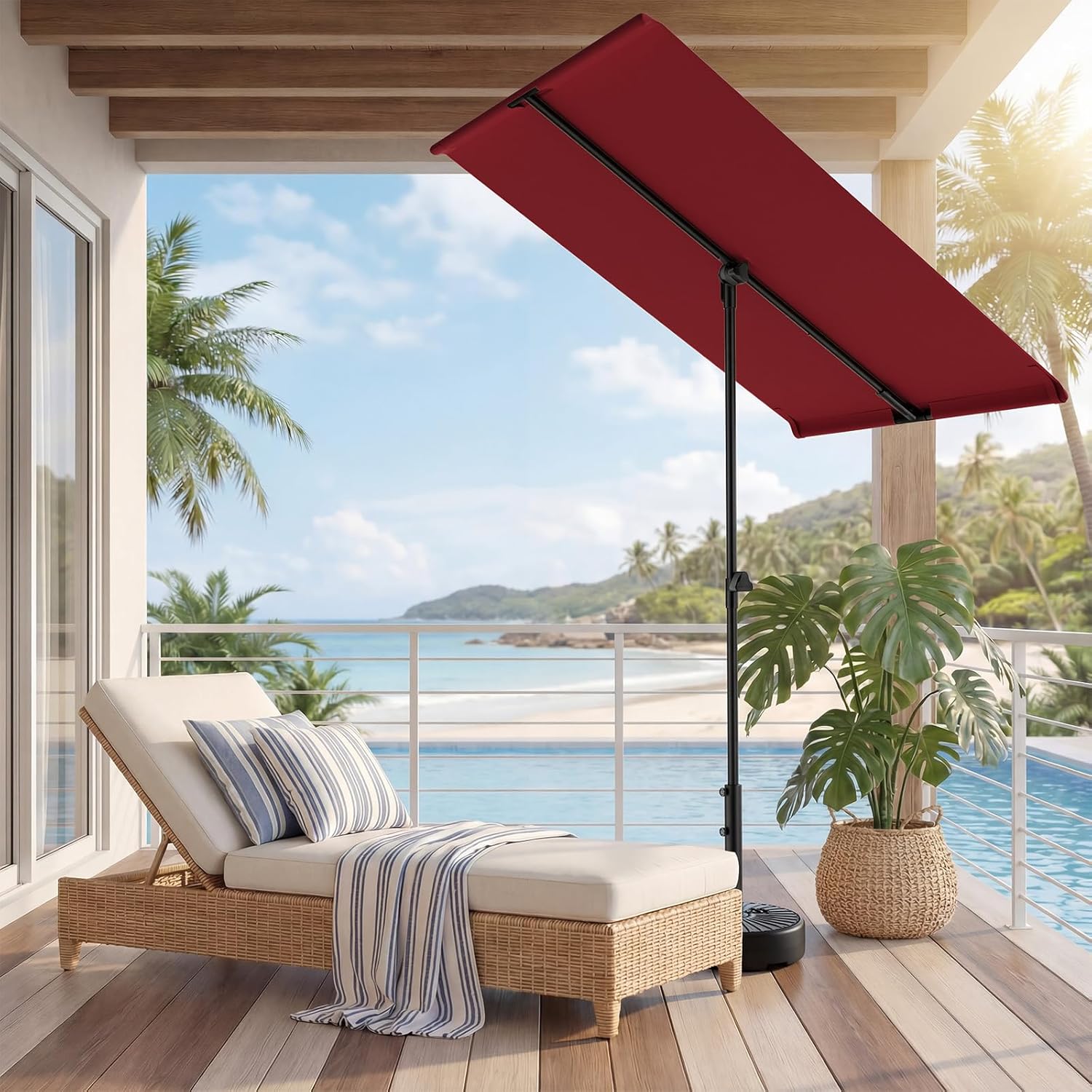 6x4 Feet Rectangular Balcony Patio Umbrella UPF50+ UV Protection with 360° Rotation & Tilt  (No Base)