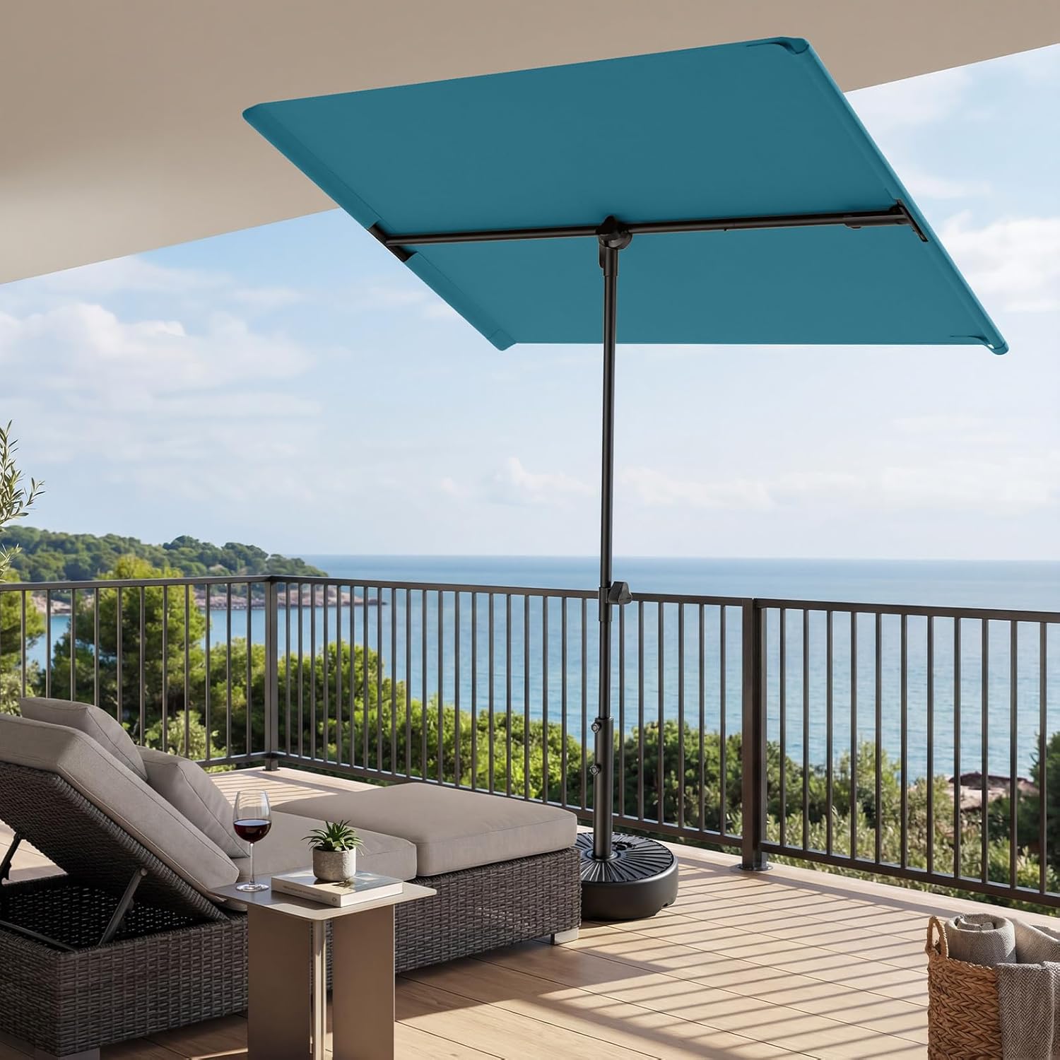 6x4 Feet Rectangular Balcony Patio Umbrella UPF50+ UV Protection with 360° Rotation & Tilt  (No Base)