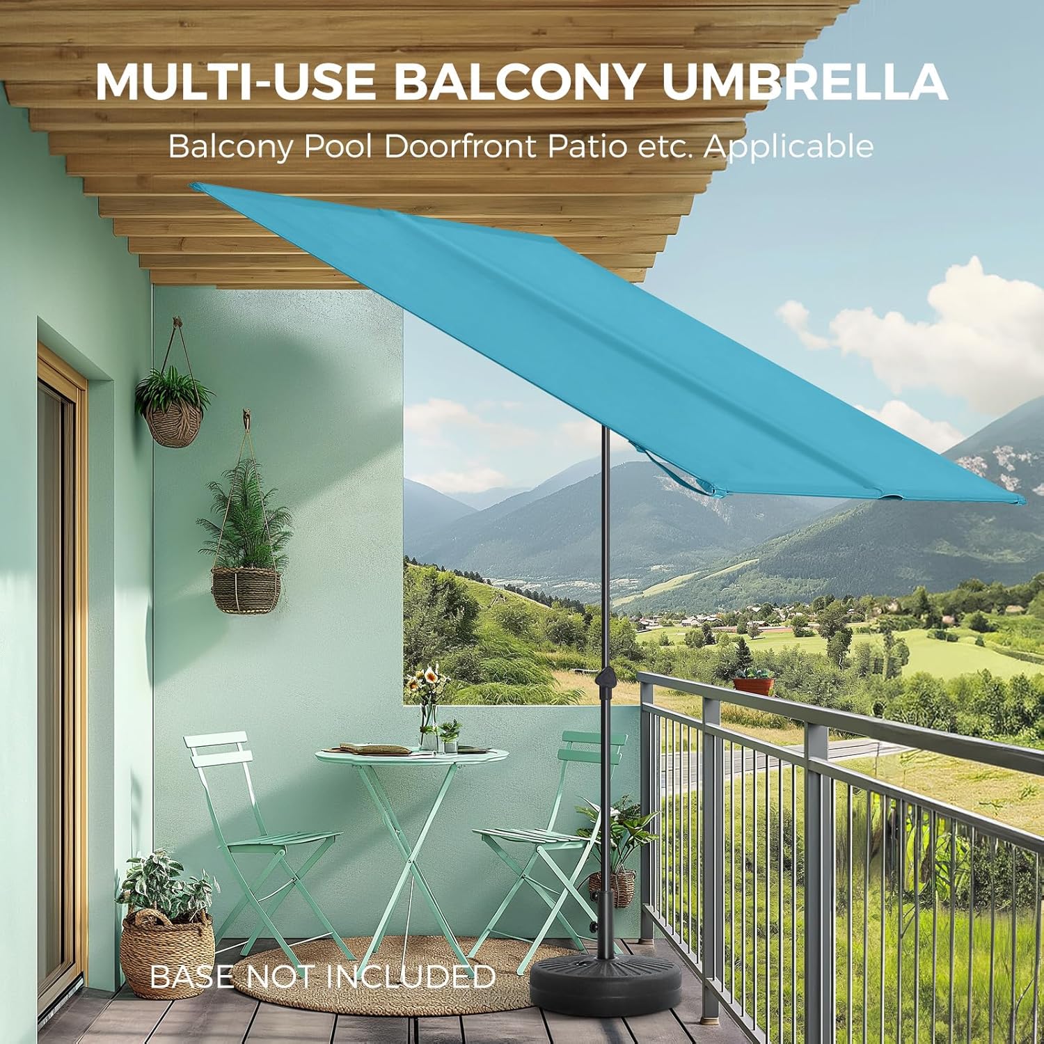 6x4 Feet Rectangular Balcony Patio Umbrella UPF50+ UV Protection with 360° Rotation & Tilt  (No Base)