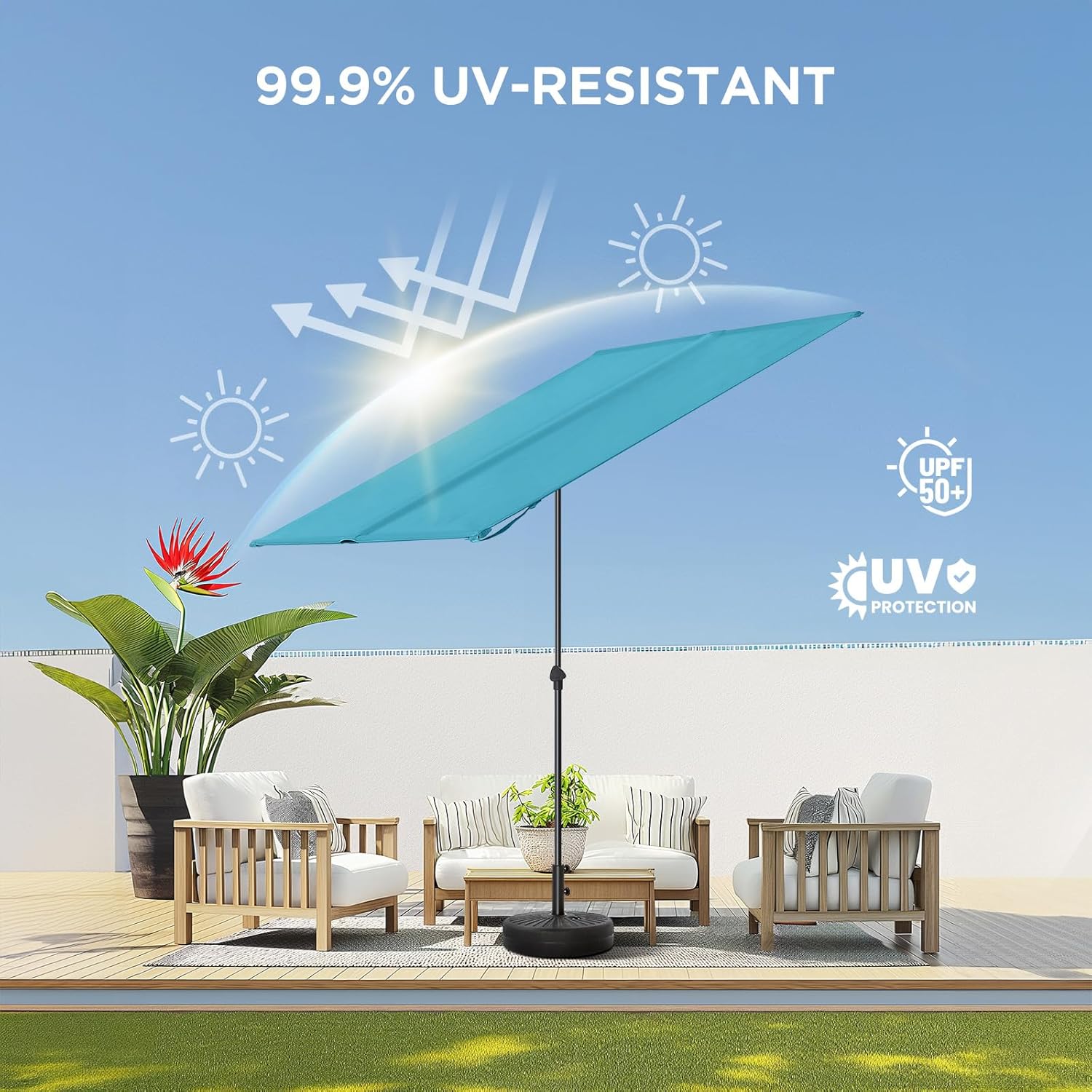 6x4 Feet Rectangular Balcony Patio Umbrella UPF50+ UV Protection with 360° Rotation & Tilt  (No Base)