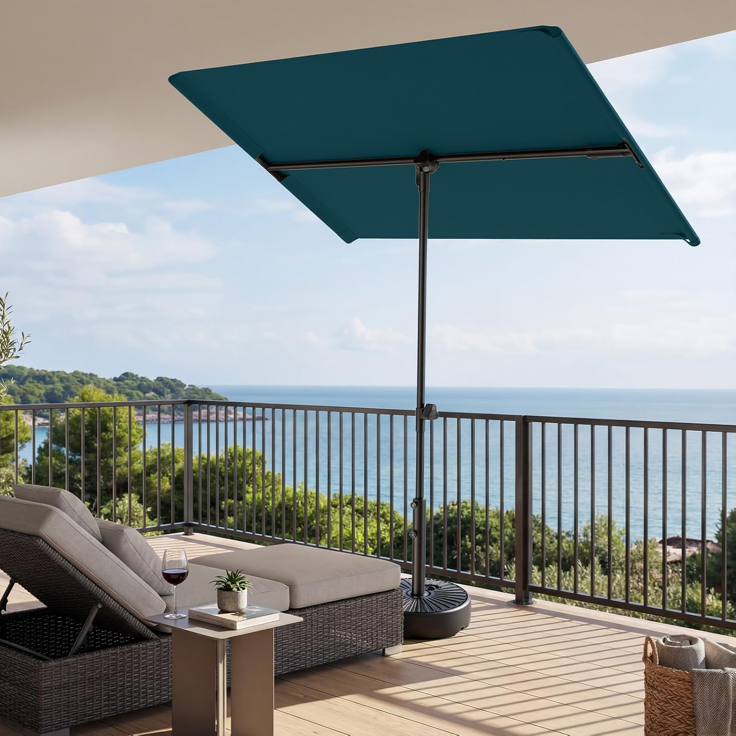 6x4 Feet Rectangular Balcony Patio Umbrella UPF50+ UV Protection with 360° Rotation & Tilt  (No Base)