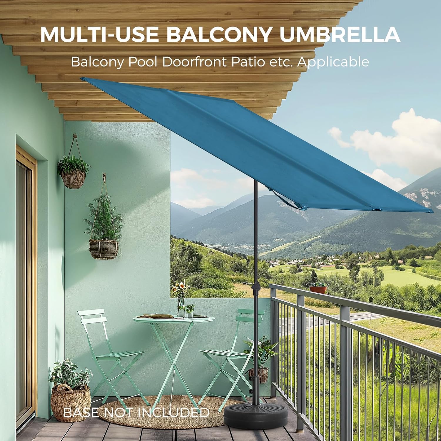 6x4 Feet Rectangular Balcony Patio Umbrella UPF50+ UV Protection with 360° Rotation & Tilt  (No Base)