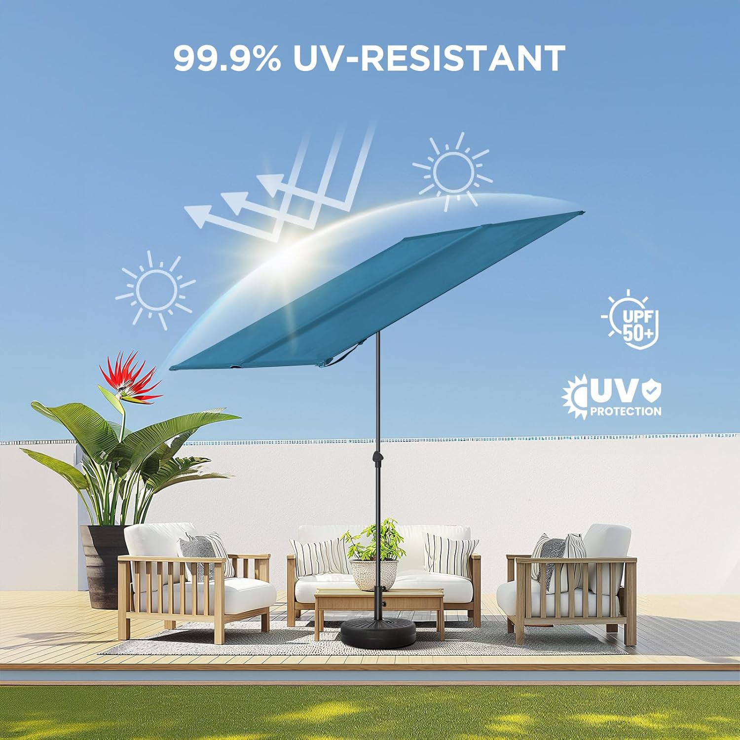 6x4 Feet Rectangular Balcony Patio Umbrella UPF50+ UV Protection with 360° Rotation & Tilt  (No Base)