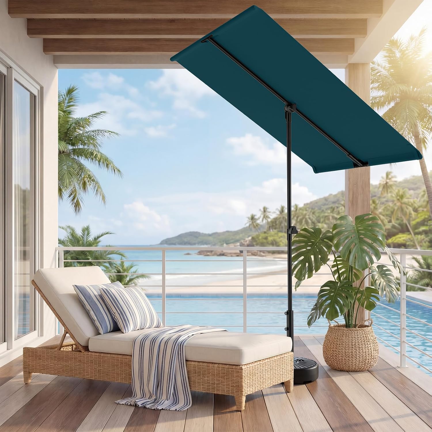 6x4 Feet Rectangular Balcony Patio Umbrella UPF50+ UV Protection with 360° Rotation & Tilt  (No Base)