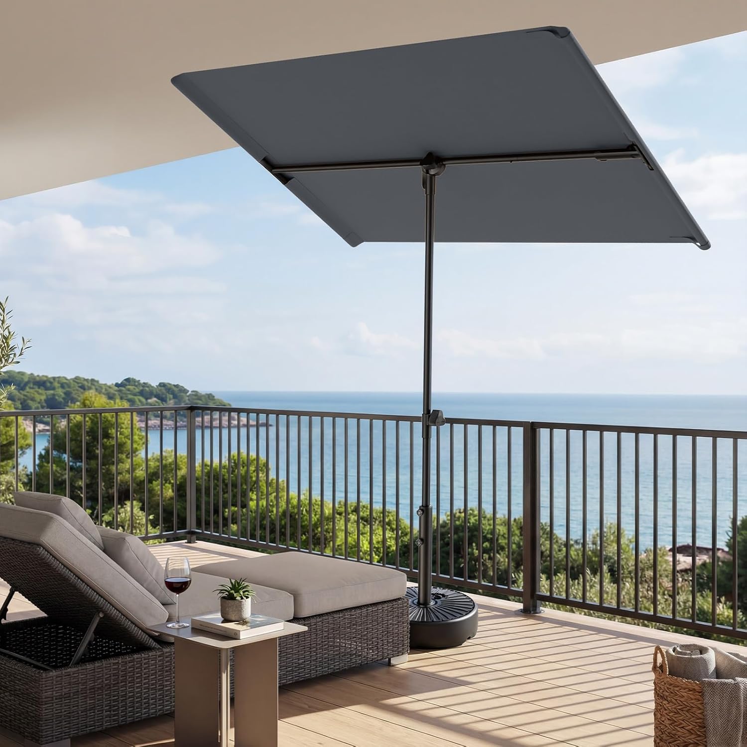 6x4 Feet Rectangular Balcony Patio Umbrella UPF50+ UV Protection with 360° Rotation & Tilt  (No Base)