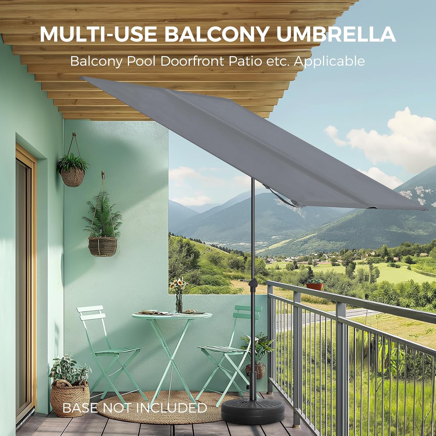 6x4 Feet Rectangular Balcony Patio Umbrella UPF50+ UV Protection with 360° Rotation & Tilt  (No Base)