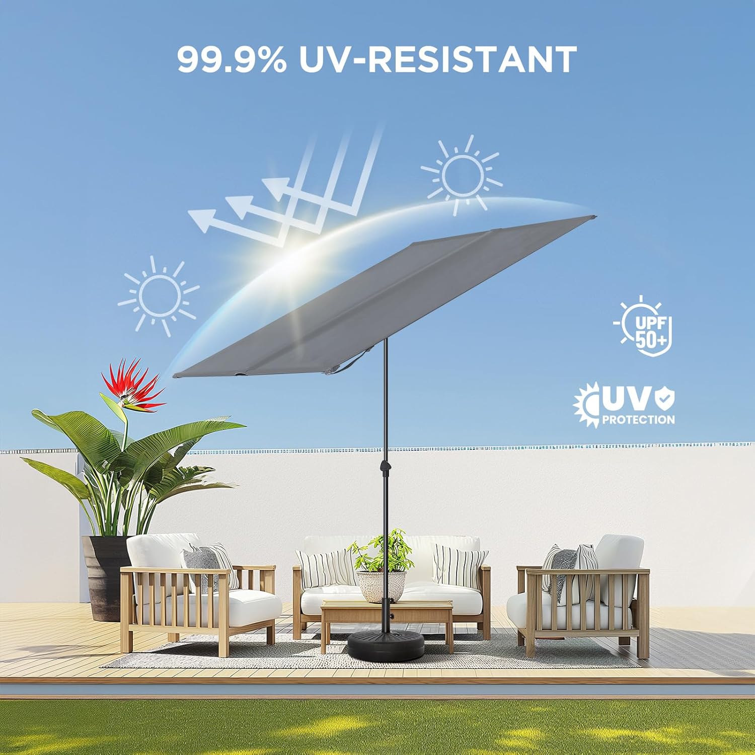 6x4 Feet Rectangular Balcony Patio Umbrella UPF50+ UV Protection with 360° Rotation & Tilt  (No Base)