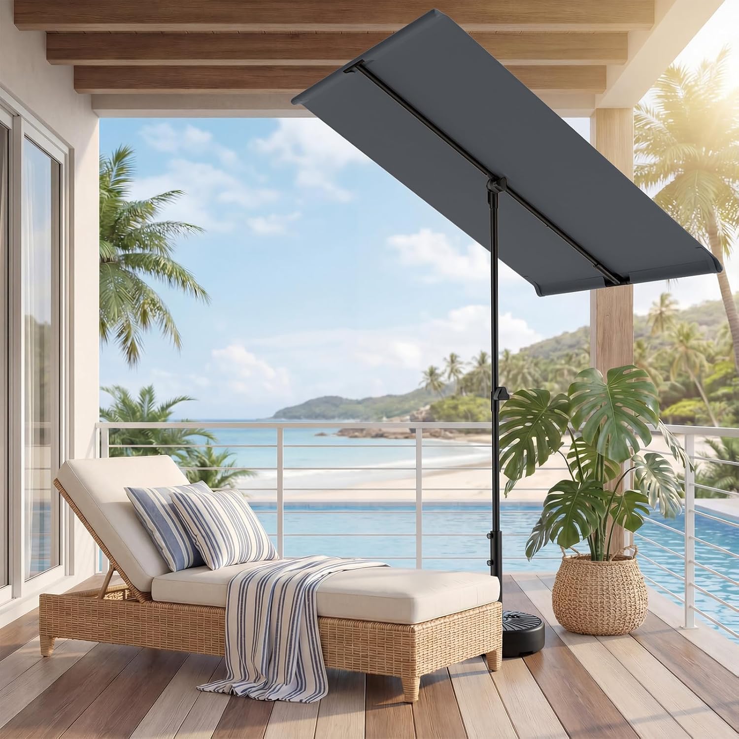 6x4 Feet Rectangular Balcony Patio Umbrella UPF50+ UV Protection with 360° Rotation & Tilt  (No Base)