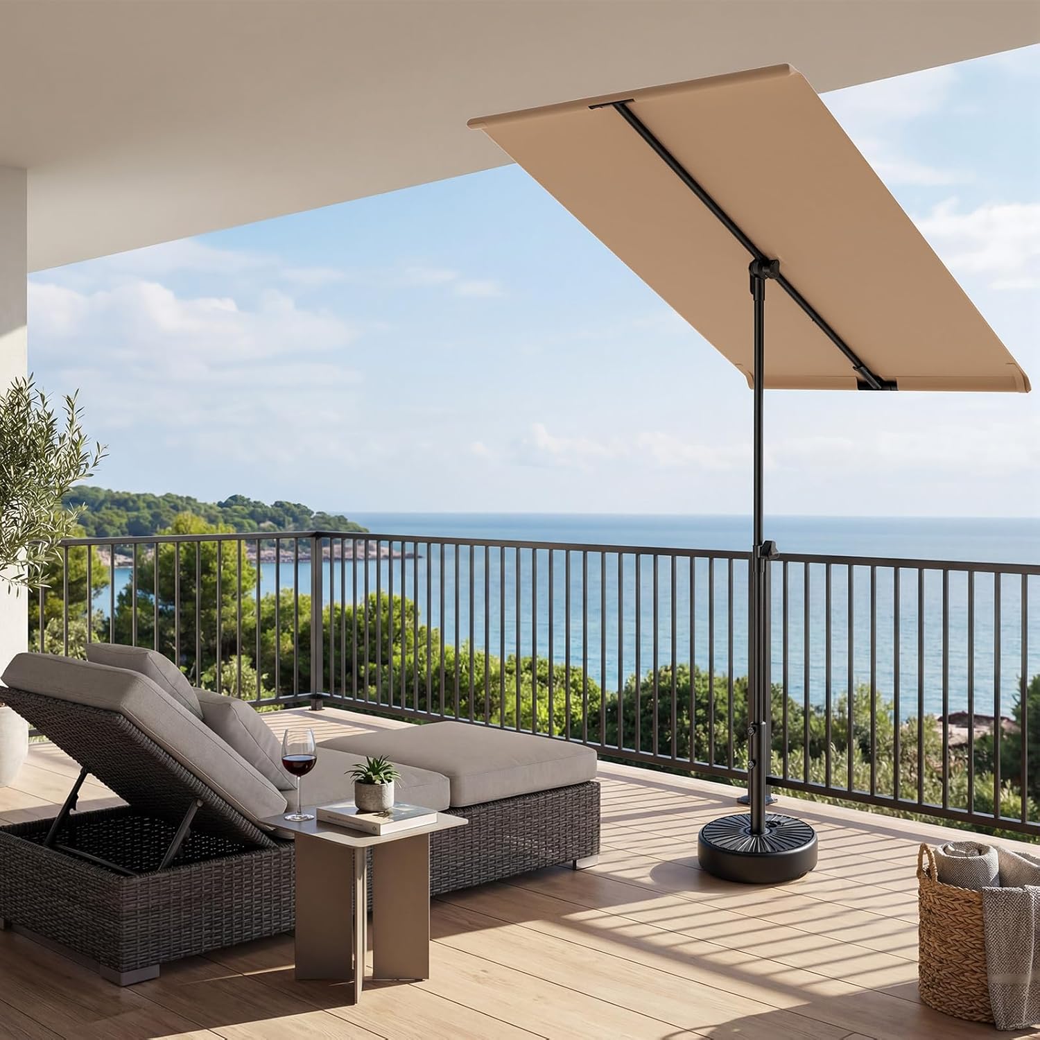 6x4 Feet Rectangular Balcony Patio Umbrella UPF50+ UV Protection with 360° Rotation & Tilt  (No Base)