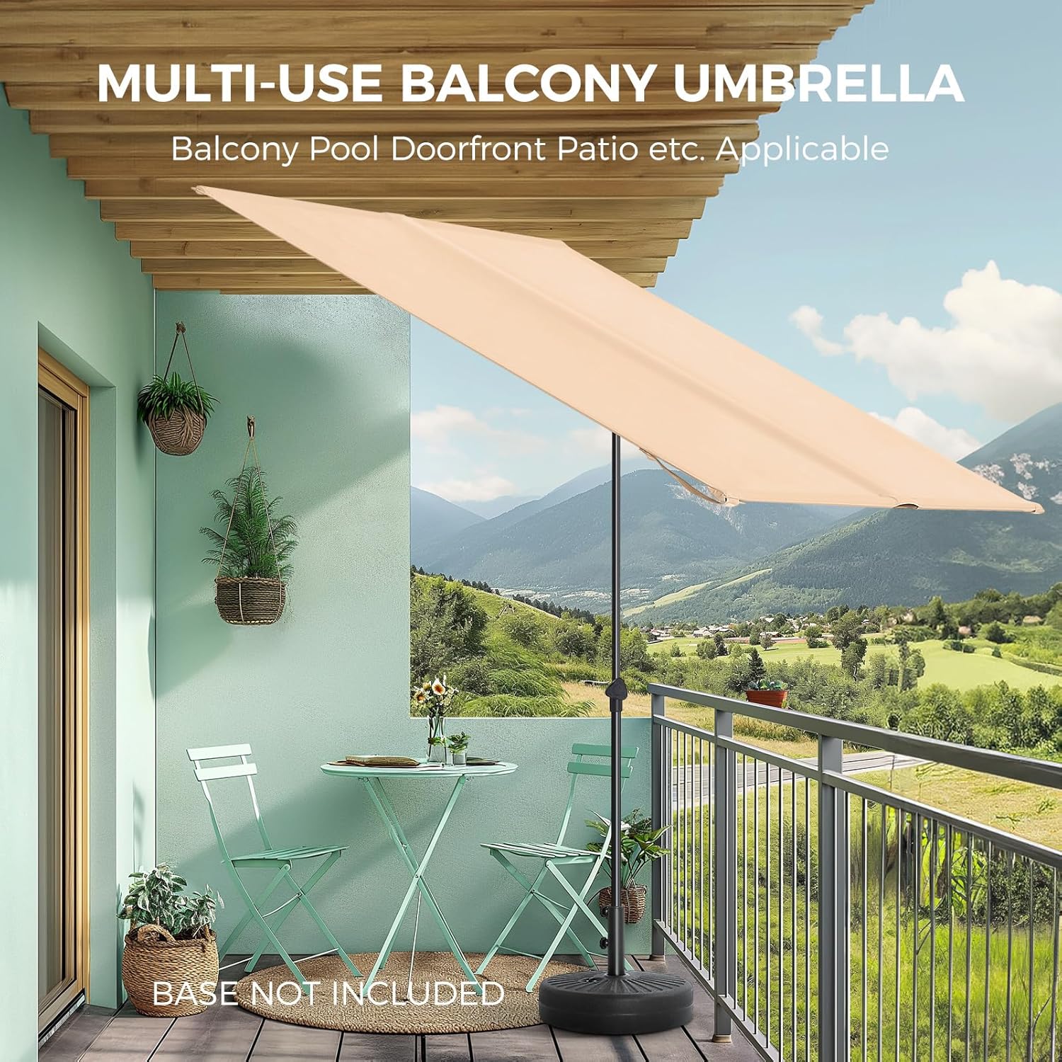 6x4 Feet Rectangular Balcony Patio Umbrella UPF50+ UV Protection with 360° Rotation & Tilt  (No Base)