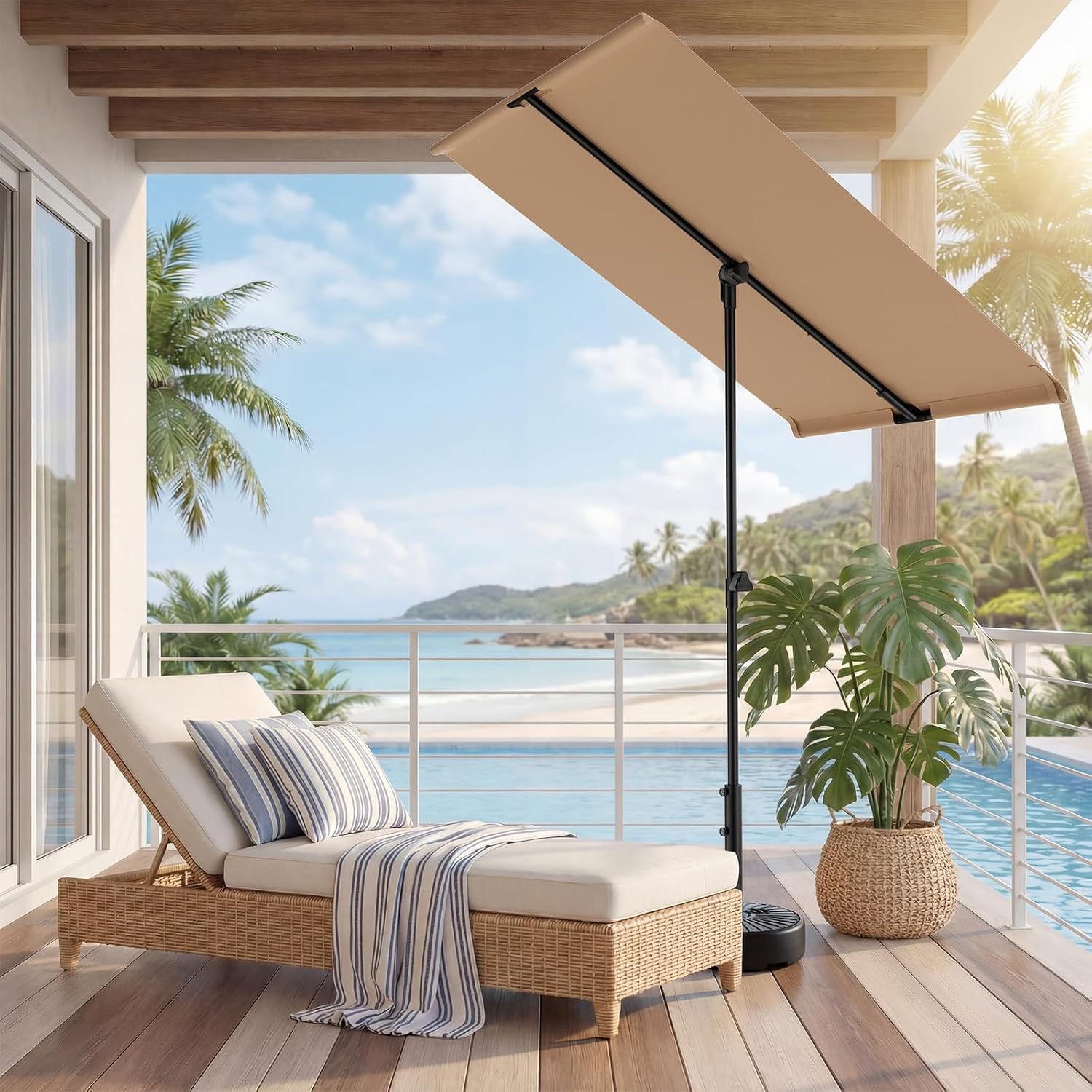 6x4 Feet Rectangular Balcony Patio Umbrella UPF50+ UV Protection with 360° Rotation & Tilt  (No Base)