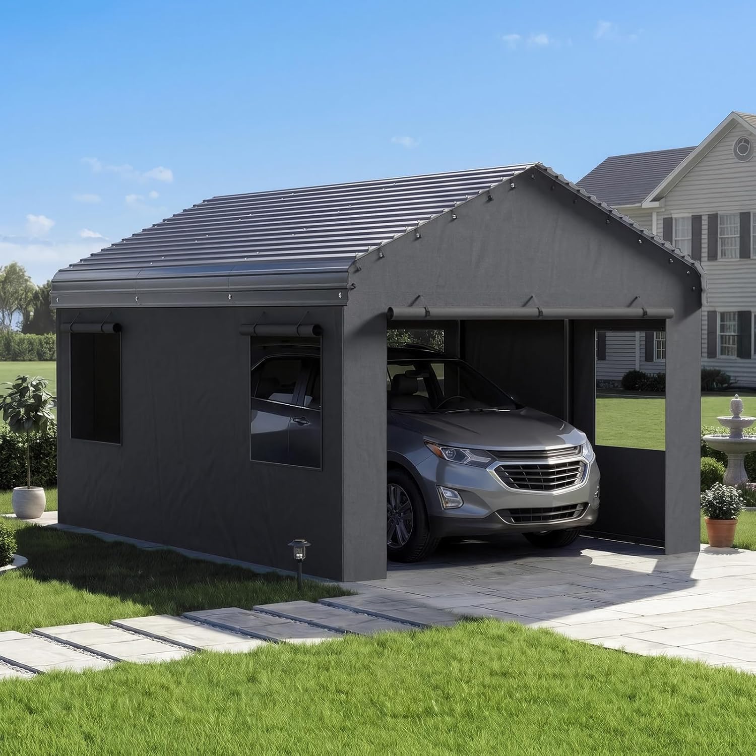 OT01 Heavy Duty Metal Carport, Galvanized Steel Roof Car Port Garage