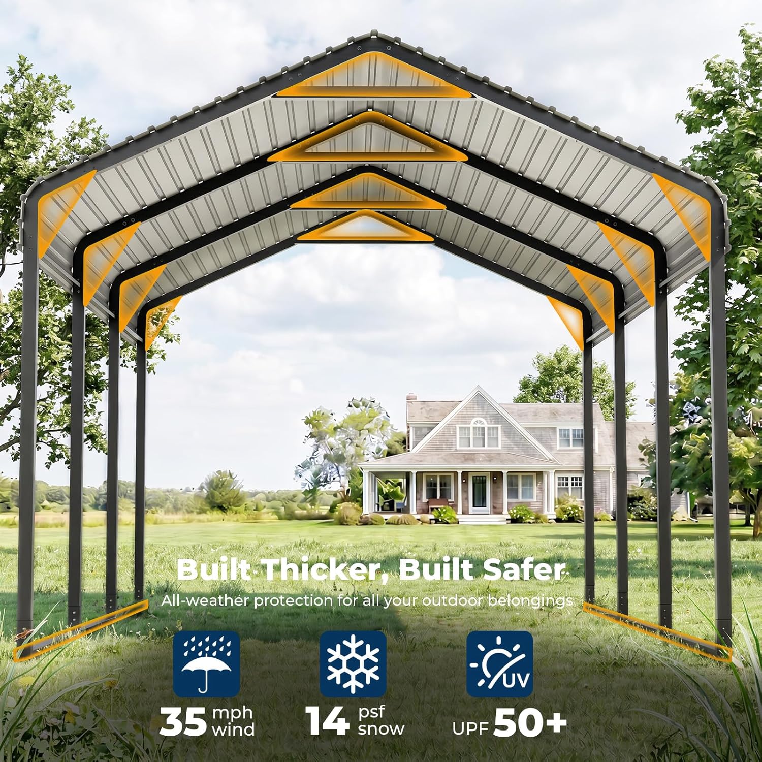 OT01 Heavy Duty Metal Carport, Galvanized Steel Roof Car Port Garage