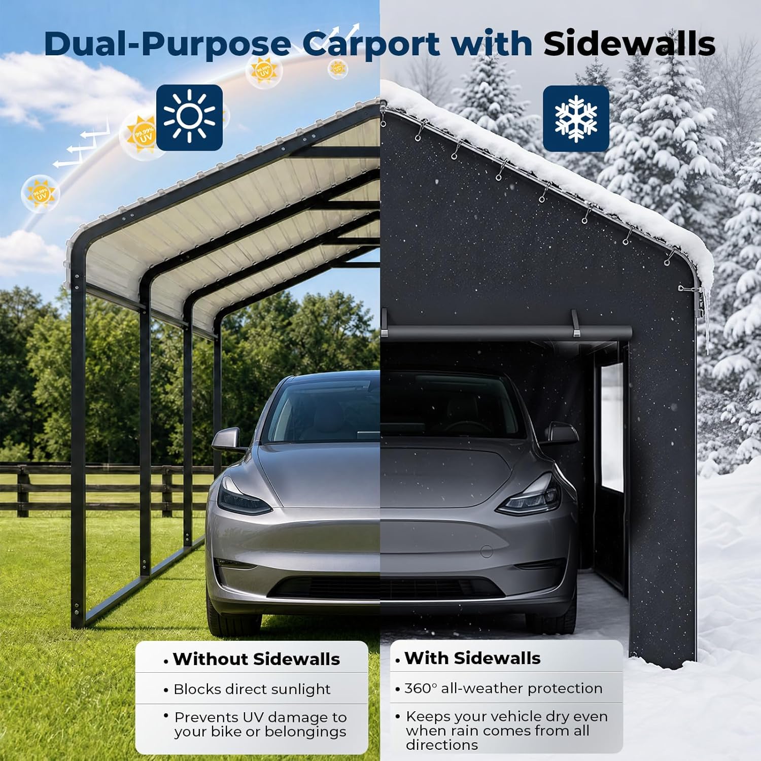 OT01 Heavy Duty Metal Carport, Galvanized Steel Roof Car Port Garage