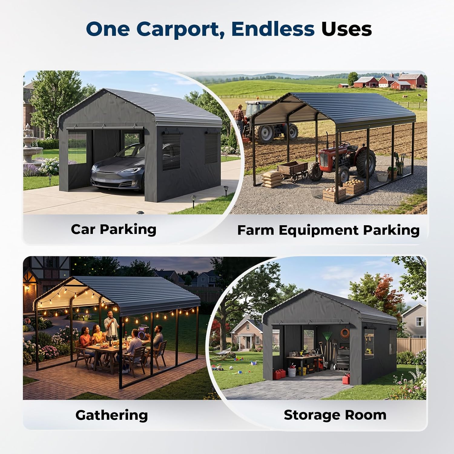 OT01 Heavy Duty Metal Carport, Galvanized Steel Roof Car Port Garage