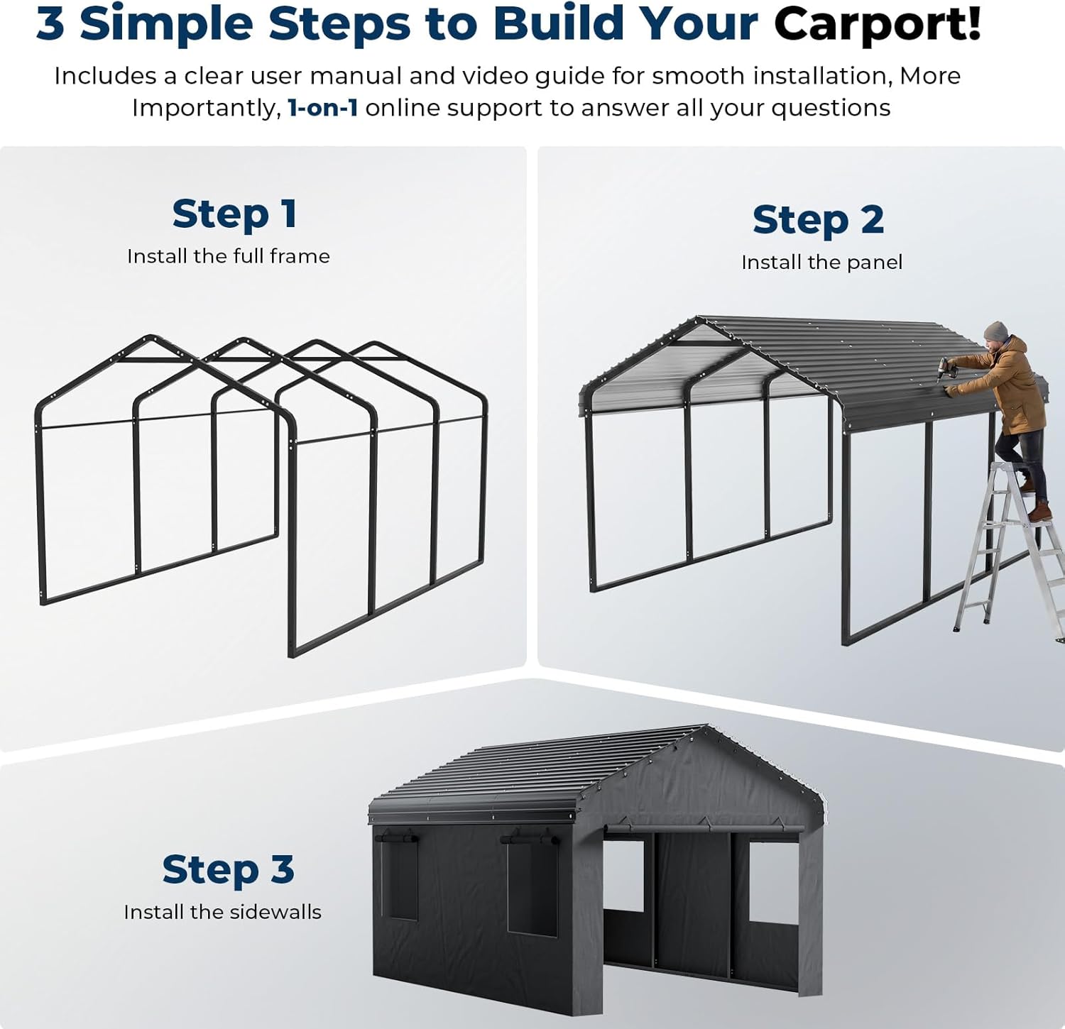 OT01 Heavy Duty Metal Carport, Galvanized Steel Roof Car Port Garage