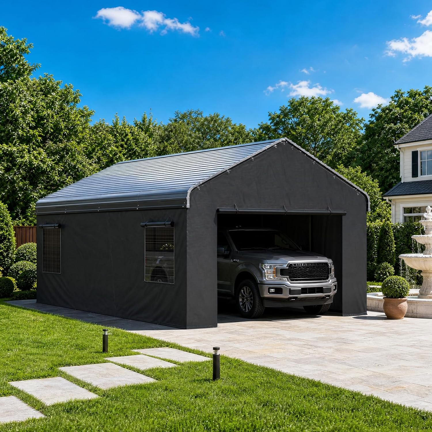 OT01 Heavy Duty Metal Carport, Galvanized Steel Roof Car Port Garage