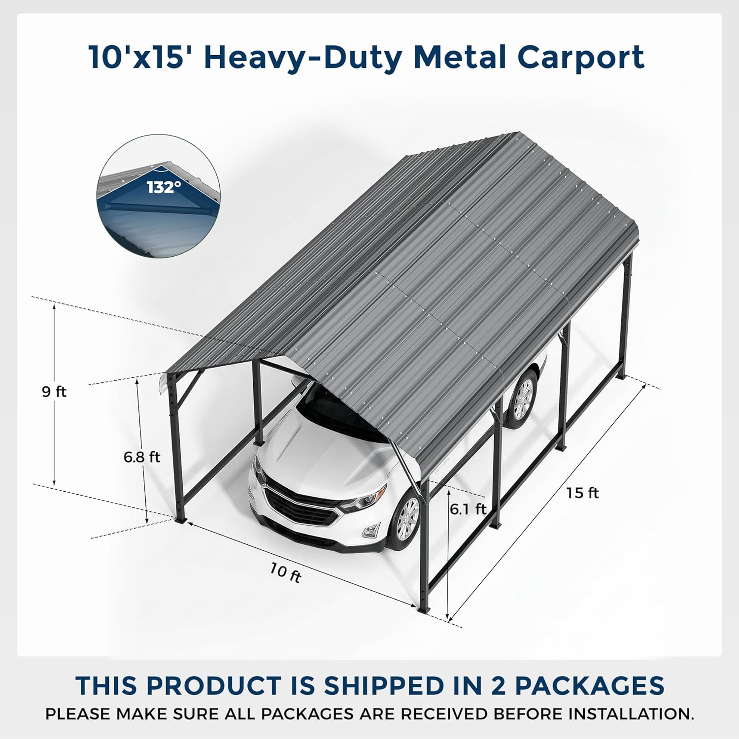 OT01 Heavy Duty Metal Carport, Galvanized Steel Roof Car Port Garage