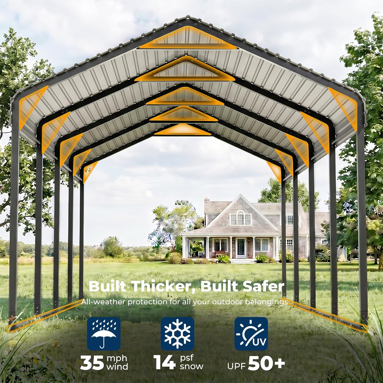 OT01 Heavy Duty Metal Carport, Galvanized Steel Roof Car Port Garage