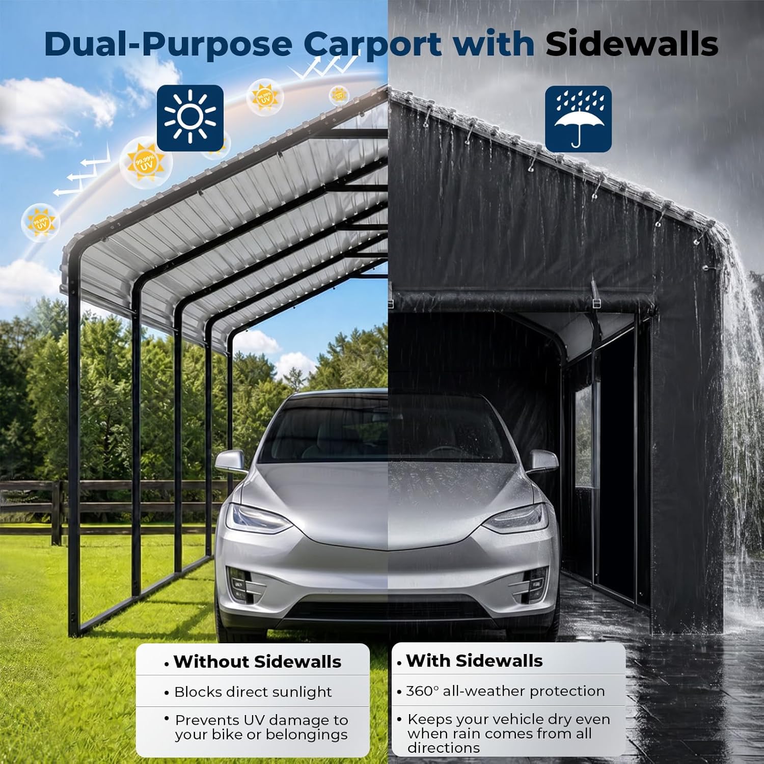 OT01 Heavy Duty Metal Carport, Galvanized Steel Roof Car Port Garage