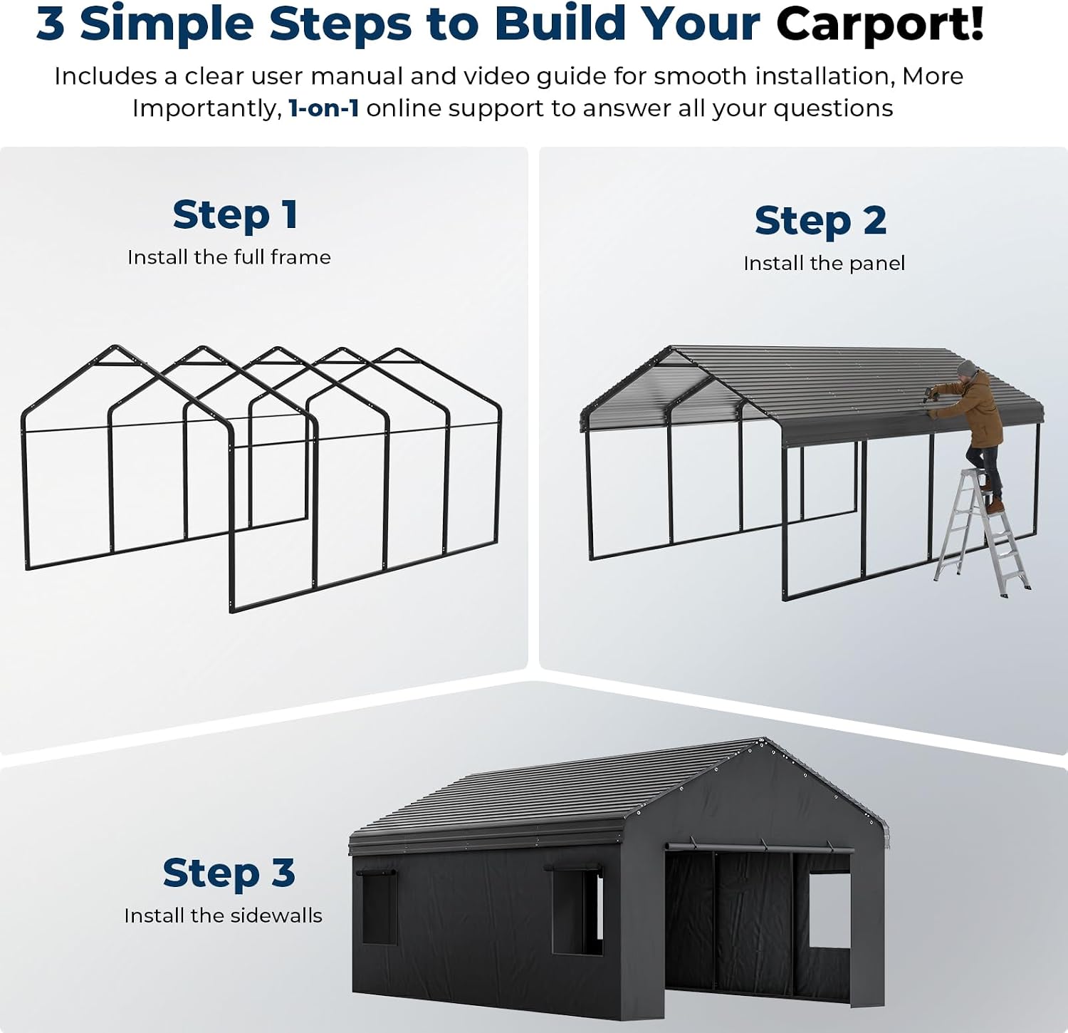 OT01 Heavy Duty Metal Carport, Galvanized Steel Roof Car Port Garage