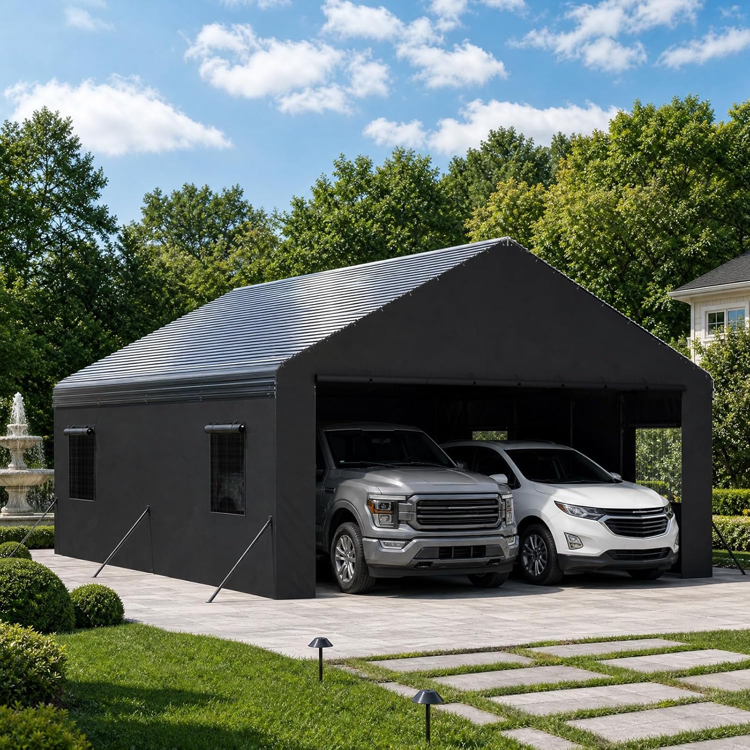 OT01 Heavy Duty Metal Carport, Galvanized Steel Roof Car Port Garage