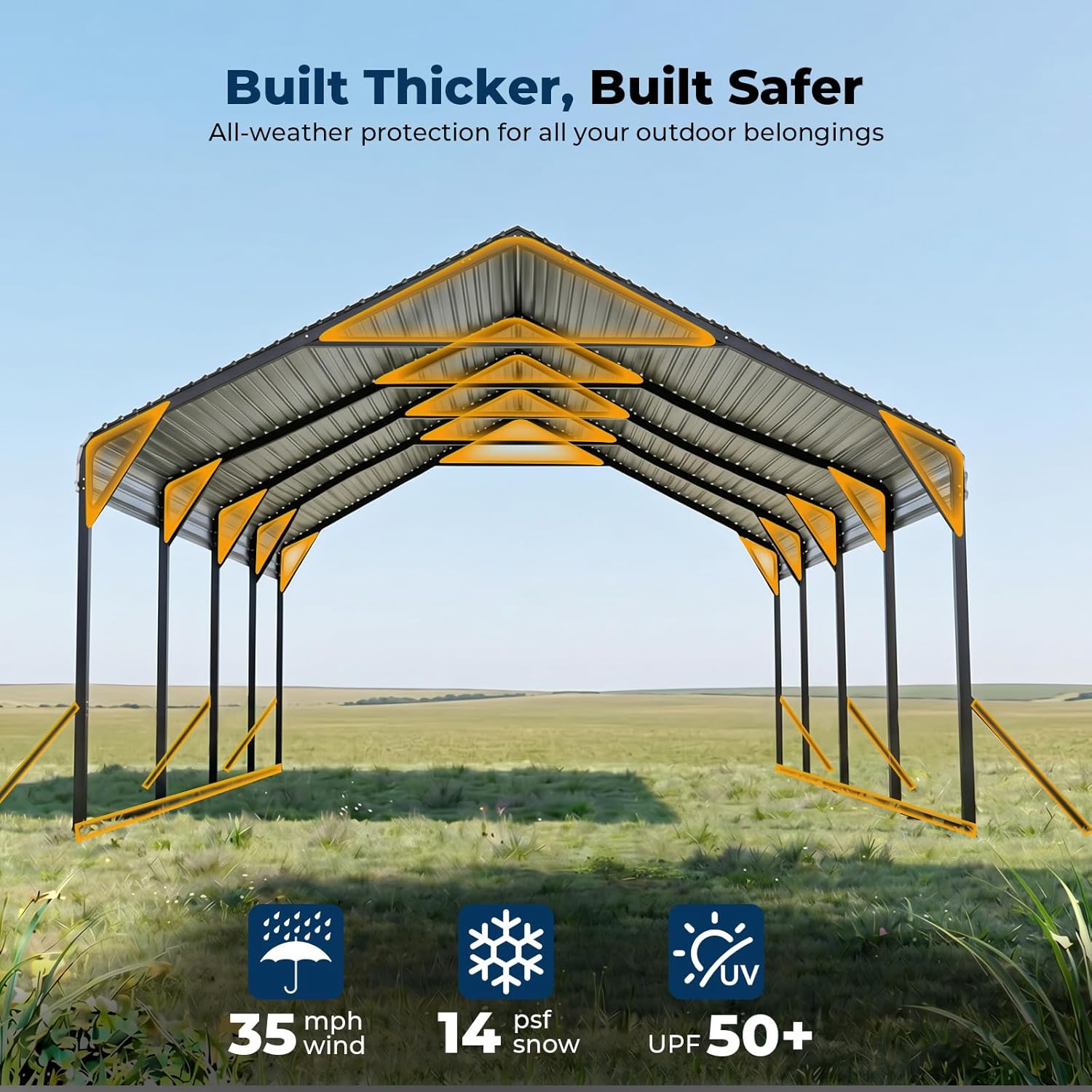 OT01 Heavy Duty Metal Carport, Galvanized Steel Roof Car Port Garage