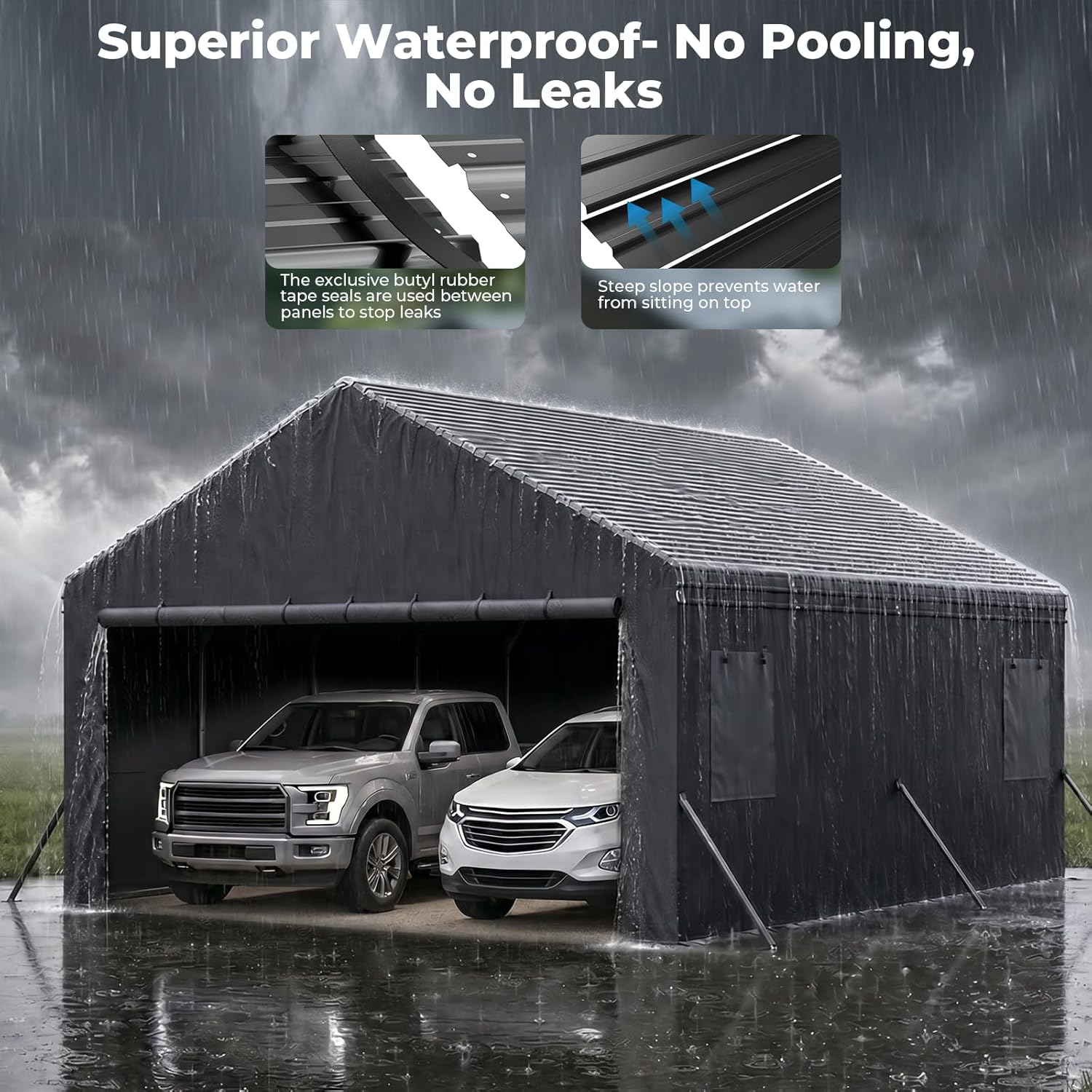 OT01 Heavy Duty Metal Carport, Galvanized Steel Roof Car Port Garage