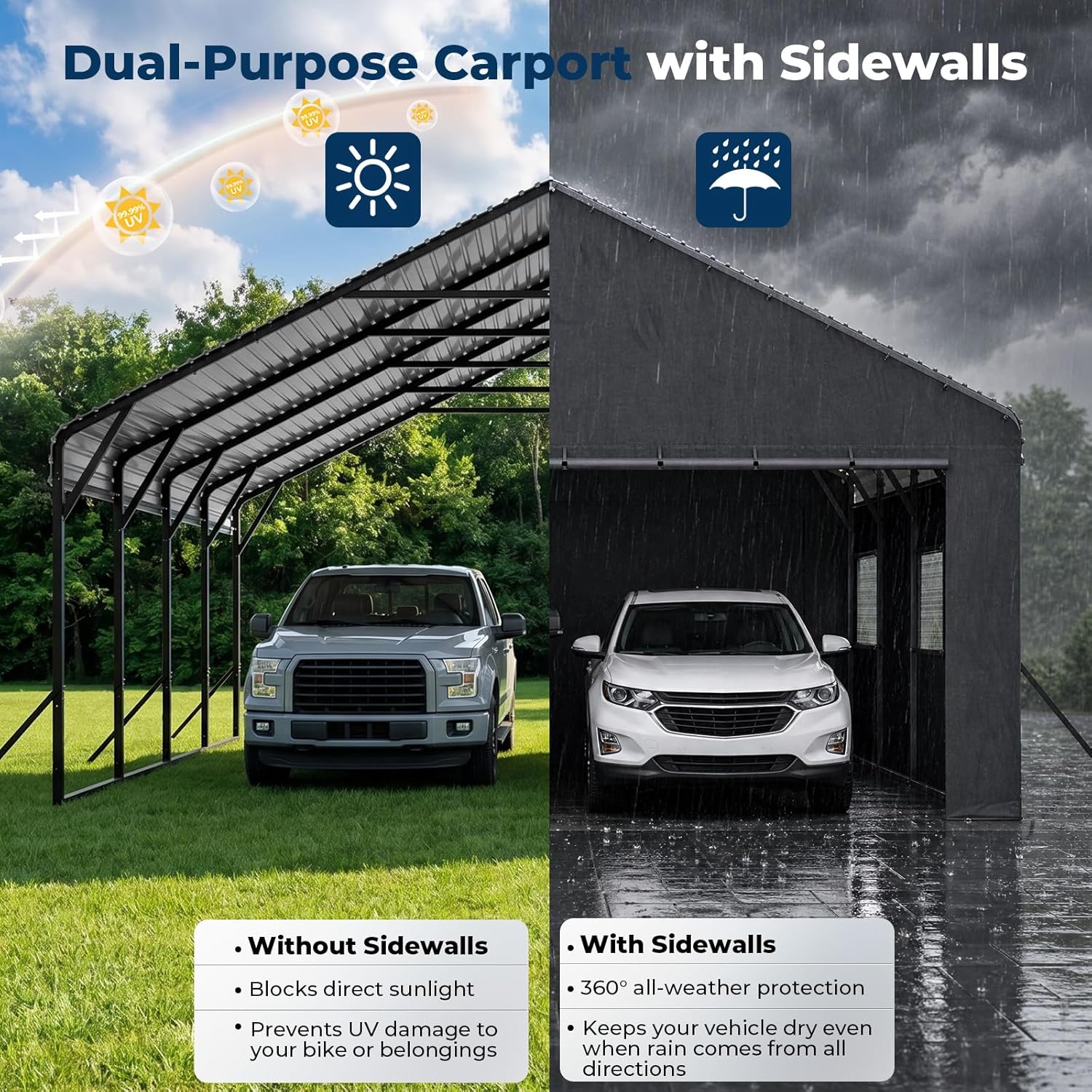 OT01 Heavy Duty Metal Carport, Galvanized Steel Roof Car Port Garage
