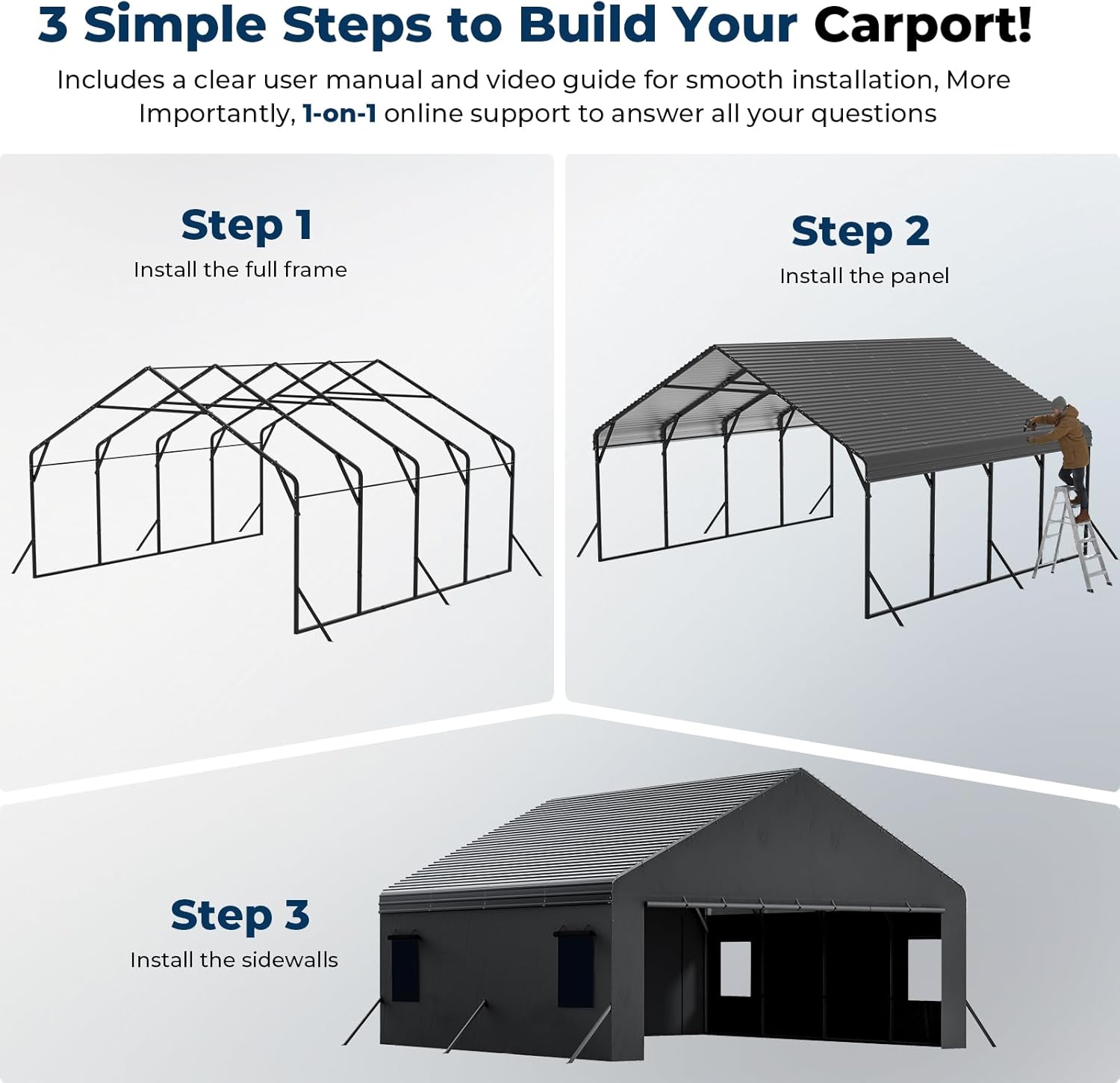OT01 Heavy Duty Metal Carport, Galvanized Steel Roof Car Port Garage
