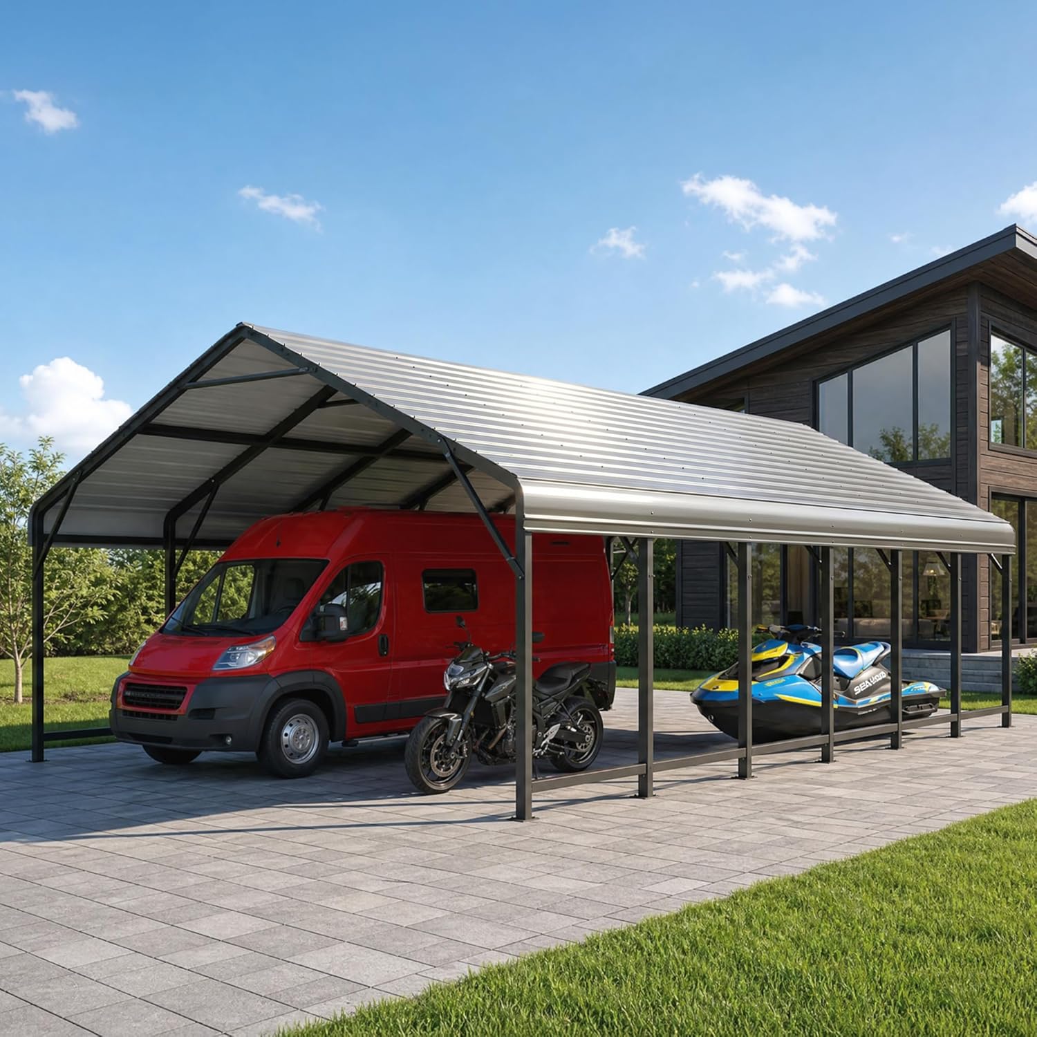 OT01 Heavy Duty Metal Carport, Galvanized Steel Roof Car Port Garage