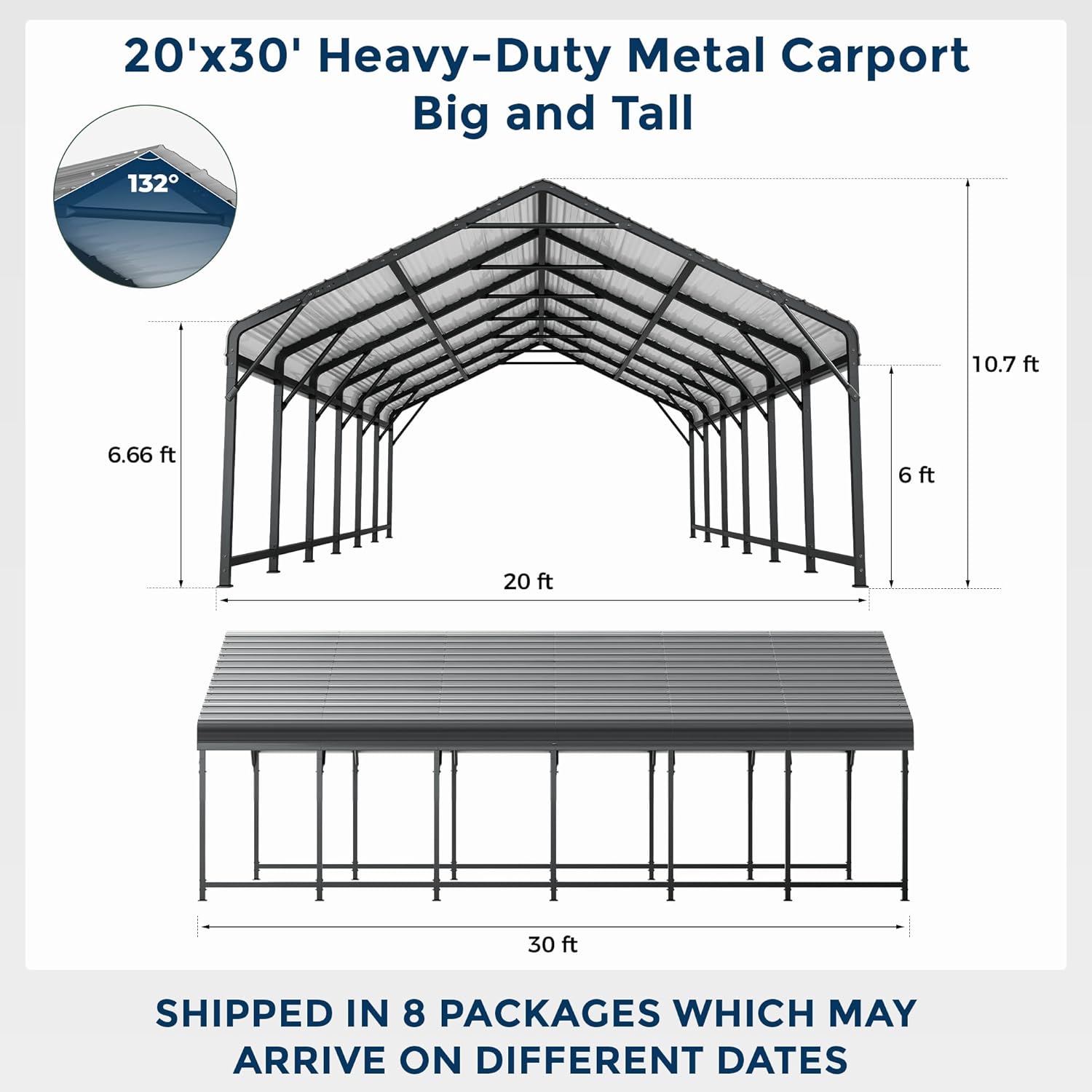 OT01 Heavy Duty Metal Carport, Galvanized Steel Roof Car Port Garage