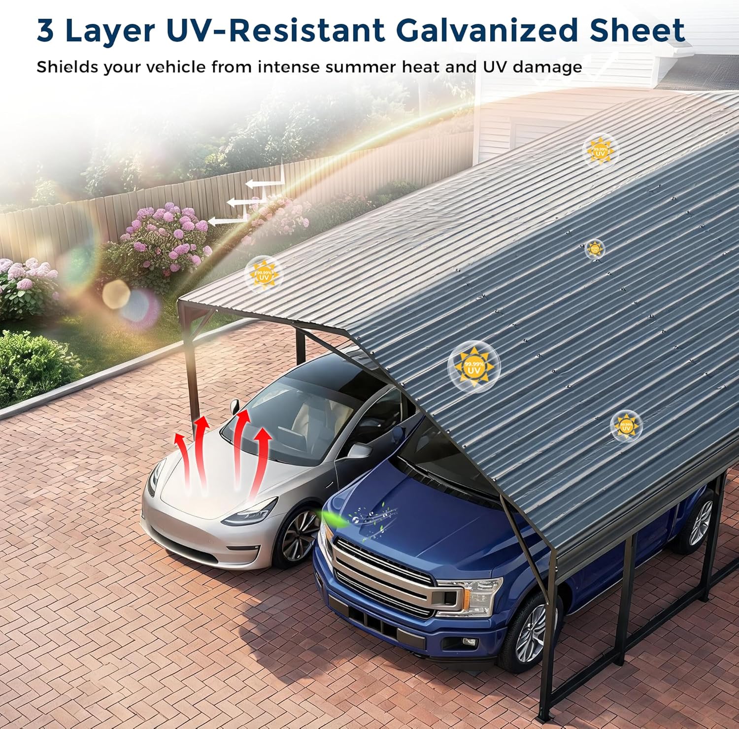 OT01 Heavy Duty Metal Carport, Galvanized Steel Roof Car Port Garage