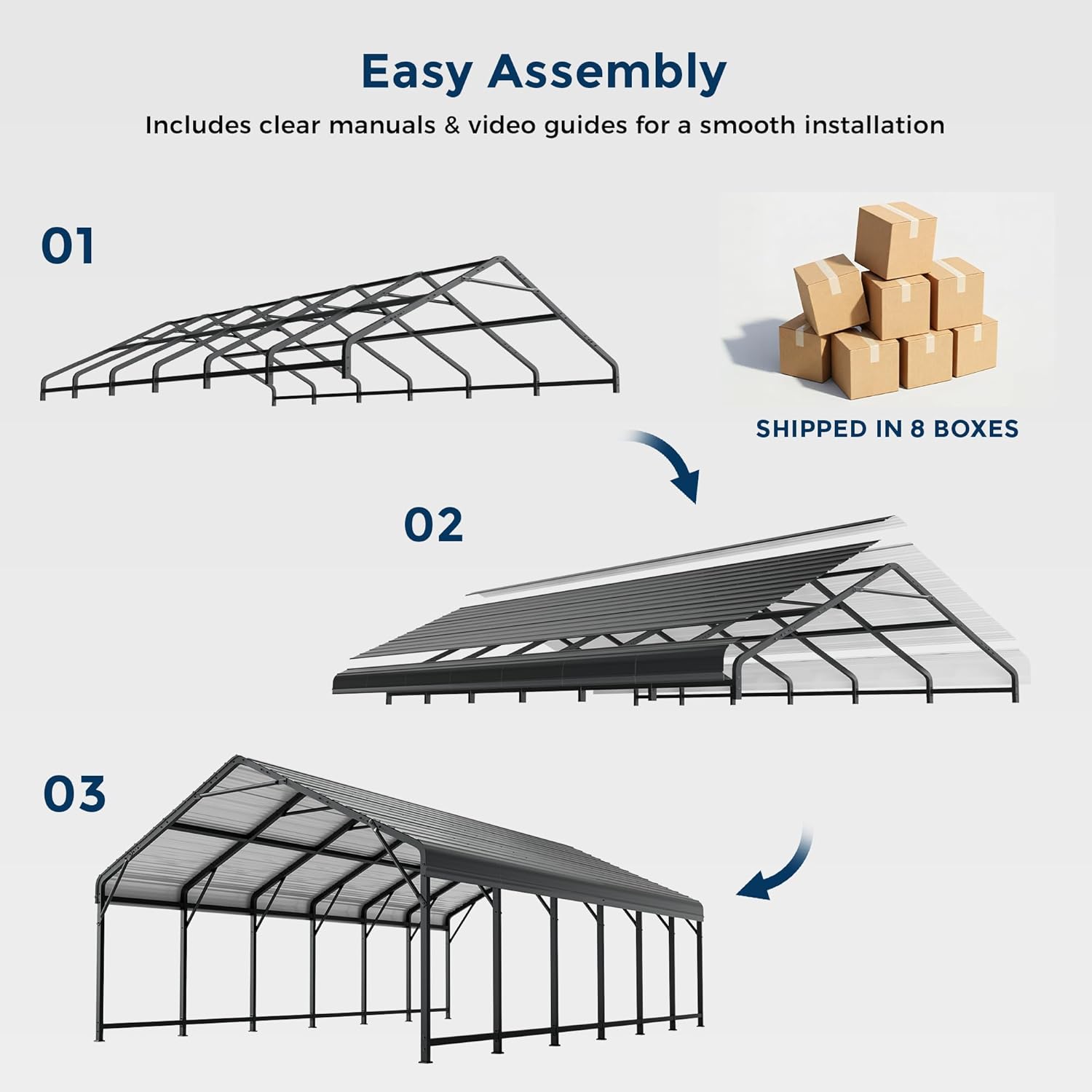 OT01 Heavy Duty Metal Carport, Galvanized Steel Roof Car Port Garage