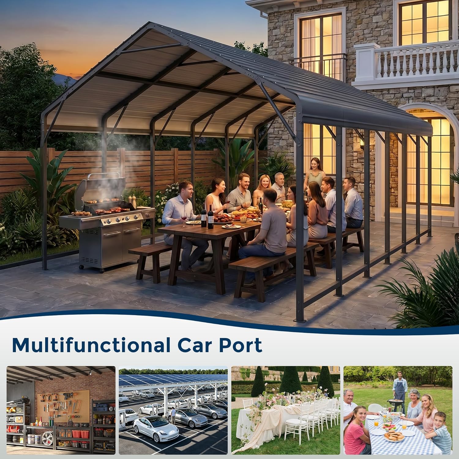 OT01 Heavy Duty Metal Carport, Galvanized Steel Roof Car Port Garage
