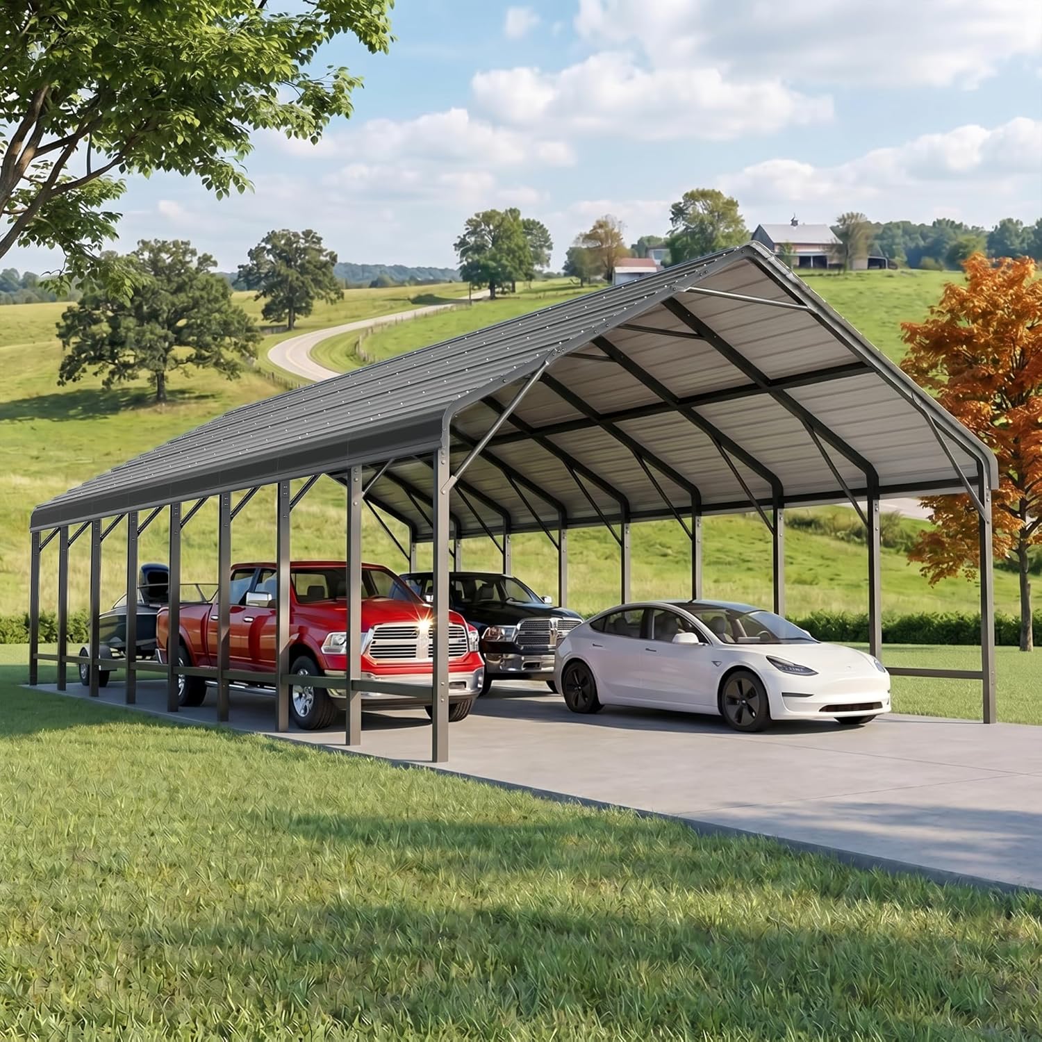 OT01 Heavy Duty Metal Carport, Galvanized Steel Roof Car Port Garage