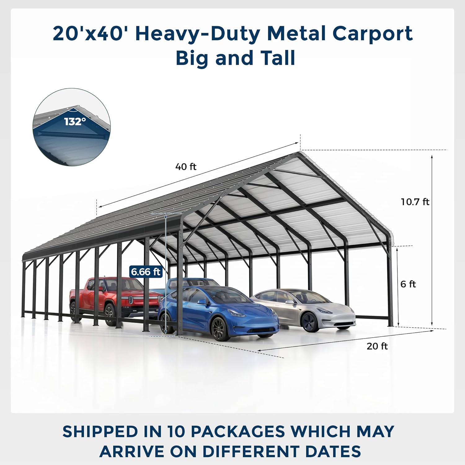 OT01 Heavy Duty Metal Carport, Galvanized Steel Roof Car Port Garage