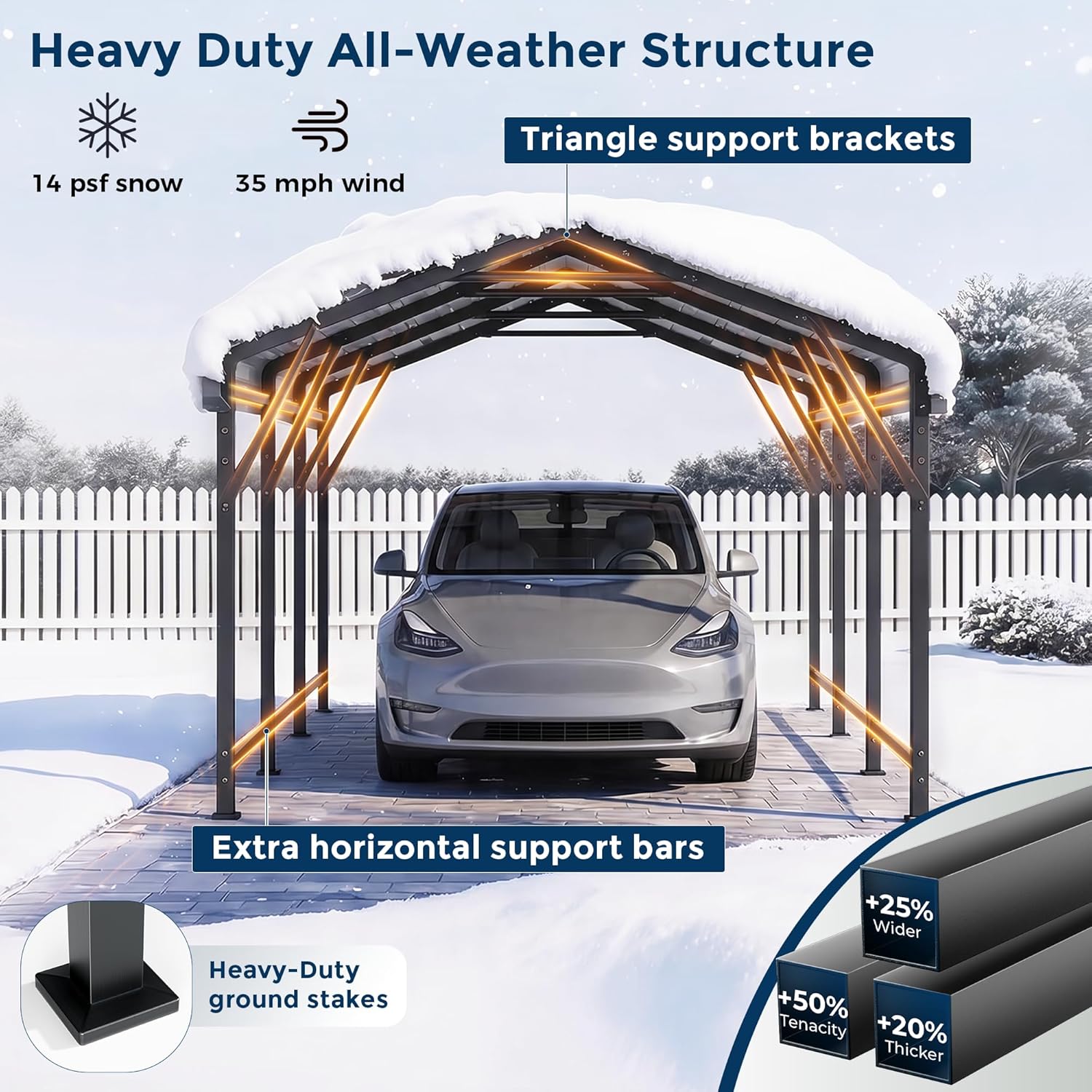 OT01 Heavy Duty Metal Carport, Galvanized Steel Roof Car Port Garage