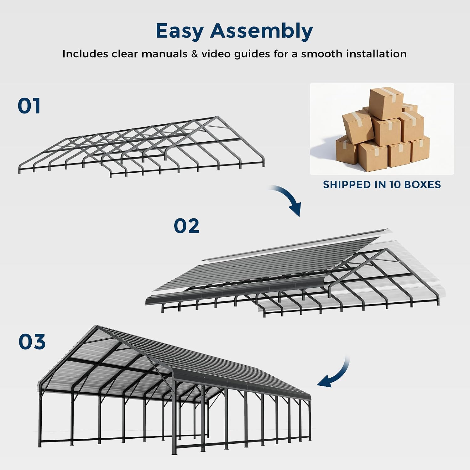 OT01 Heavy Duty Metal Carport, Galvanized Steel Roof Car Port Garage