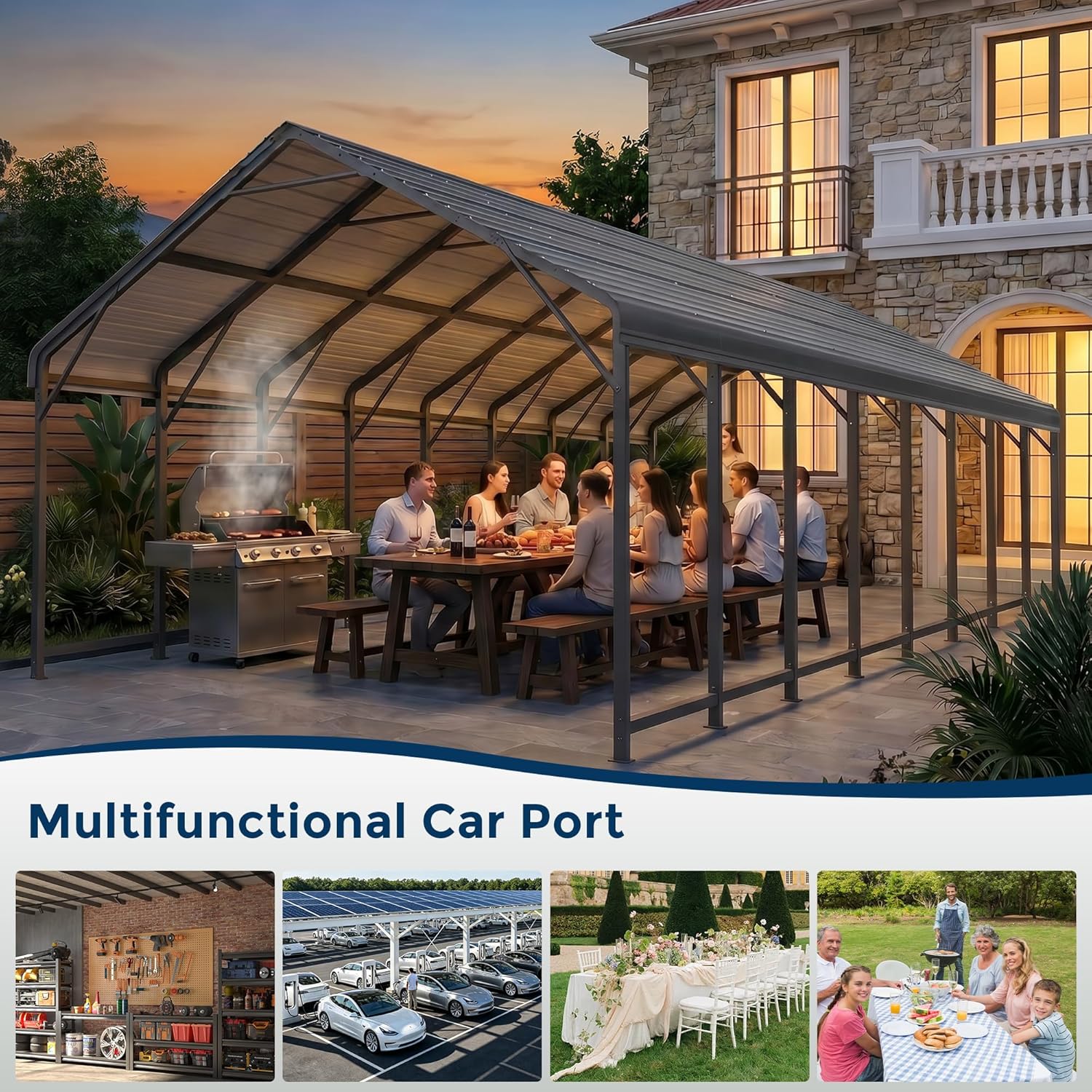 OT01 Heavy Duty Metal Carport, Galvanized Steel Roof Car Port Garage