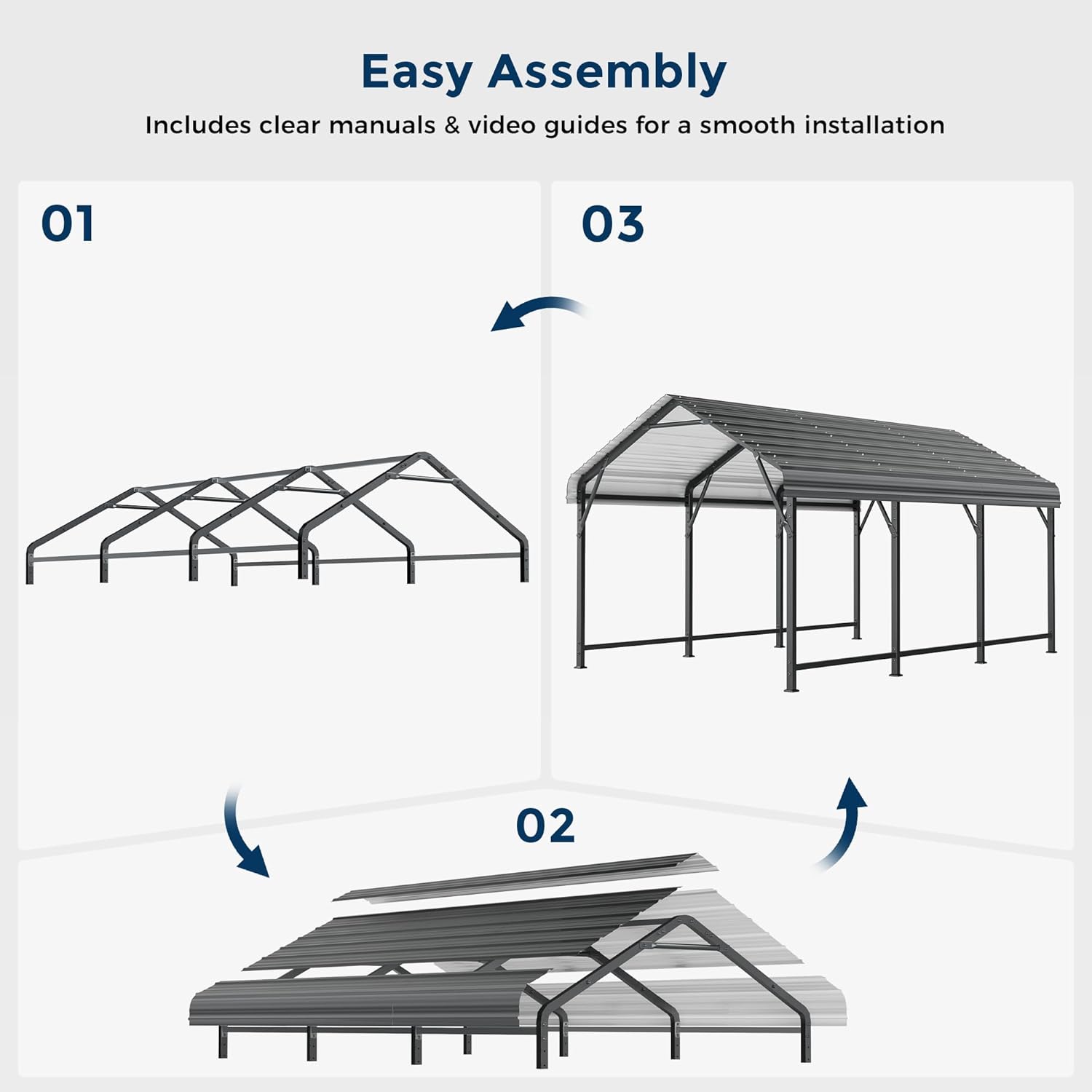 OT01 Heavy Duty Metal Carport, Galvanized Steel Roof Car Port Garage