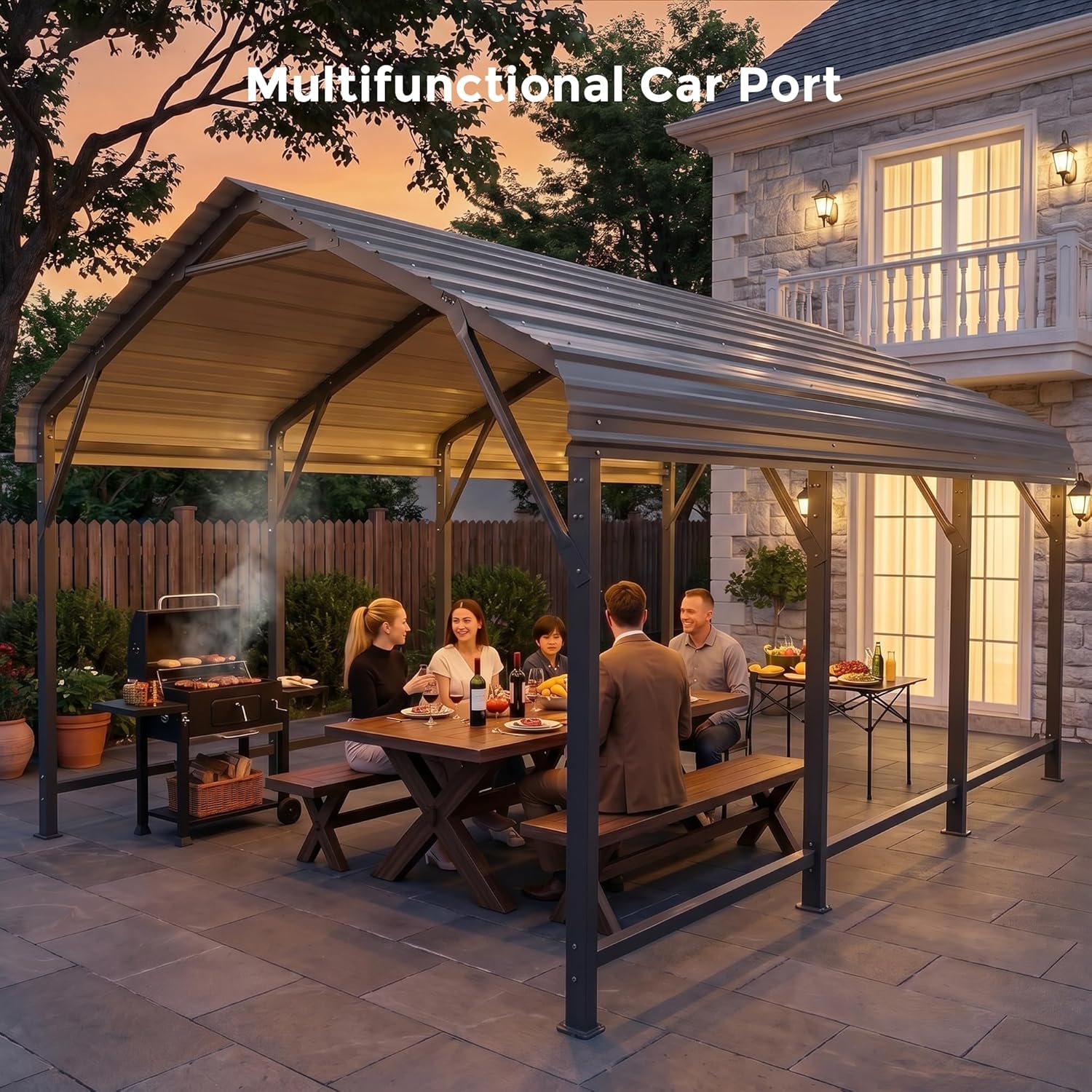 OT01 Heavy Duty Metal Carport, Galvanized Steel Roof Car Port Garage