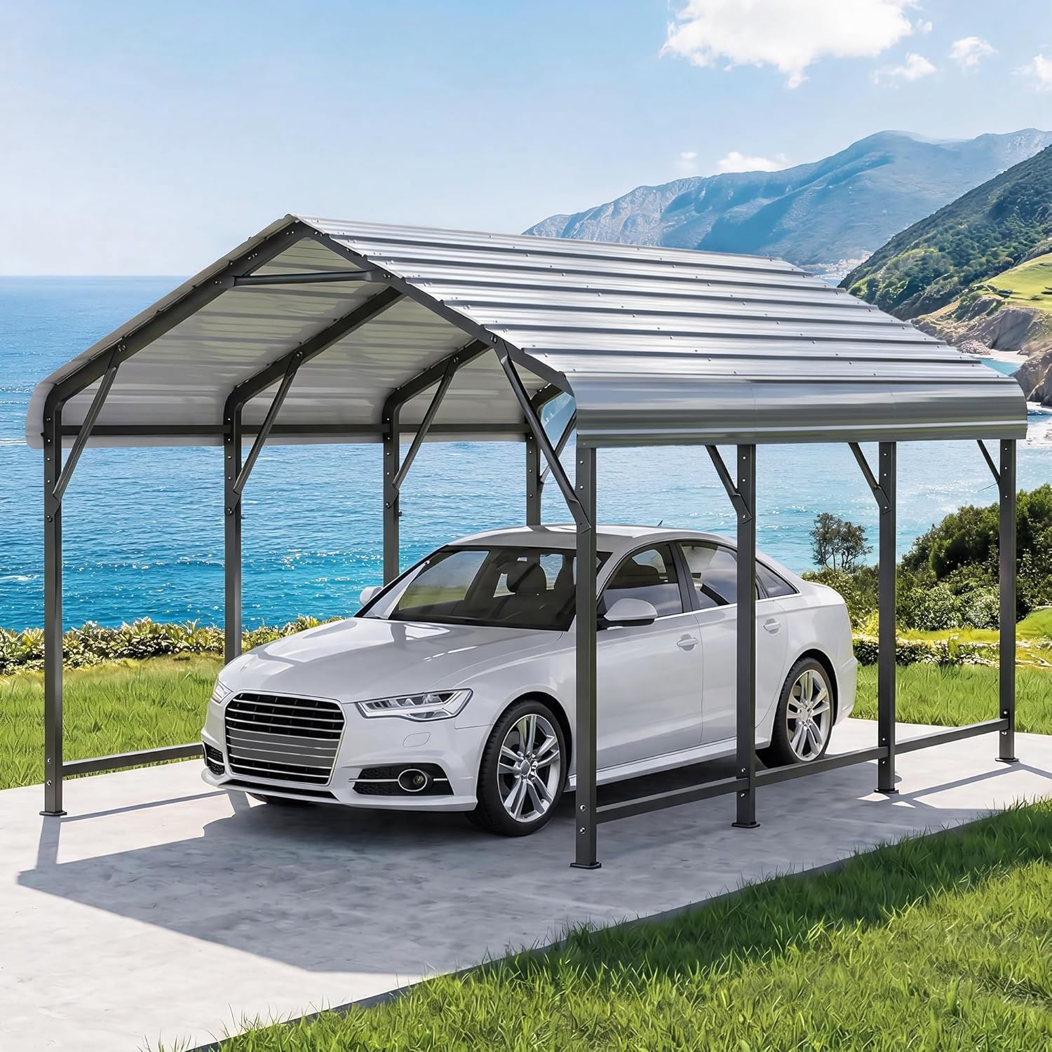 OT01 Heavy Duty Metal Carport, Galvanized Steel Roof Car Port Garage