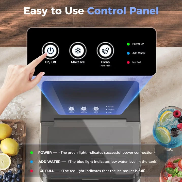 Ice Maker Countertop, Nugget Ice in 6 Mins, 44LBS/Day Chewable Ice Machine with Self-Cleaning, Large Water Tank for Home, Kitchen, Party, Camping