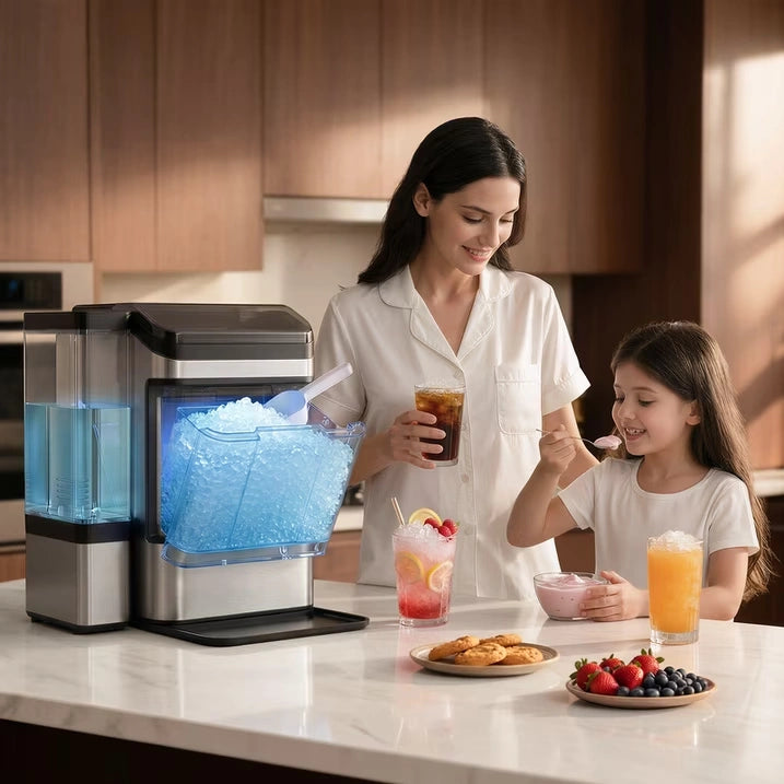 Ice Maker Countertop, Nugget Ice in 6 Mins, 44LBS/Day Chewable Ice Machine with Self-Cleaning, Large Water Tank for Home, Kitchen, Party, Camping