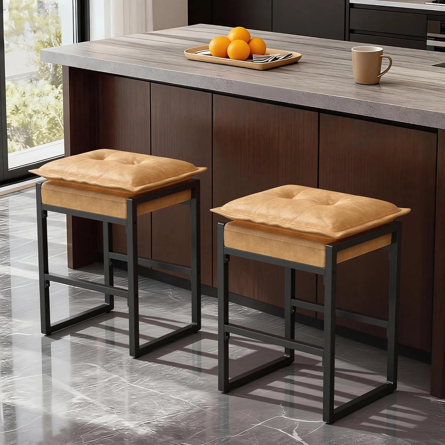Modern Counter-Height Bar Stools with Double-Layer Cloud Cushions