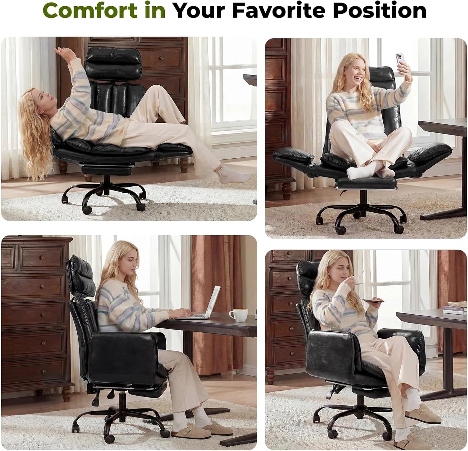 Big and Tall Office Chair with Armrests & Footrest